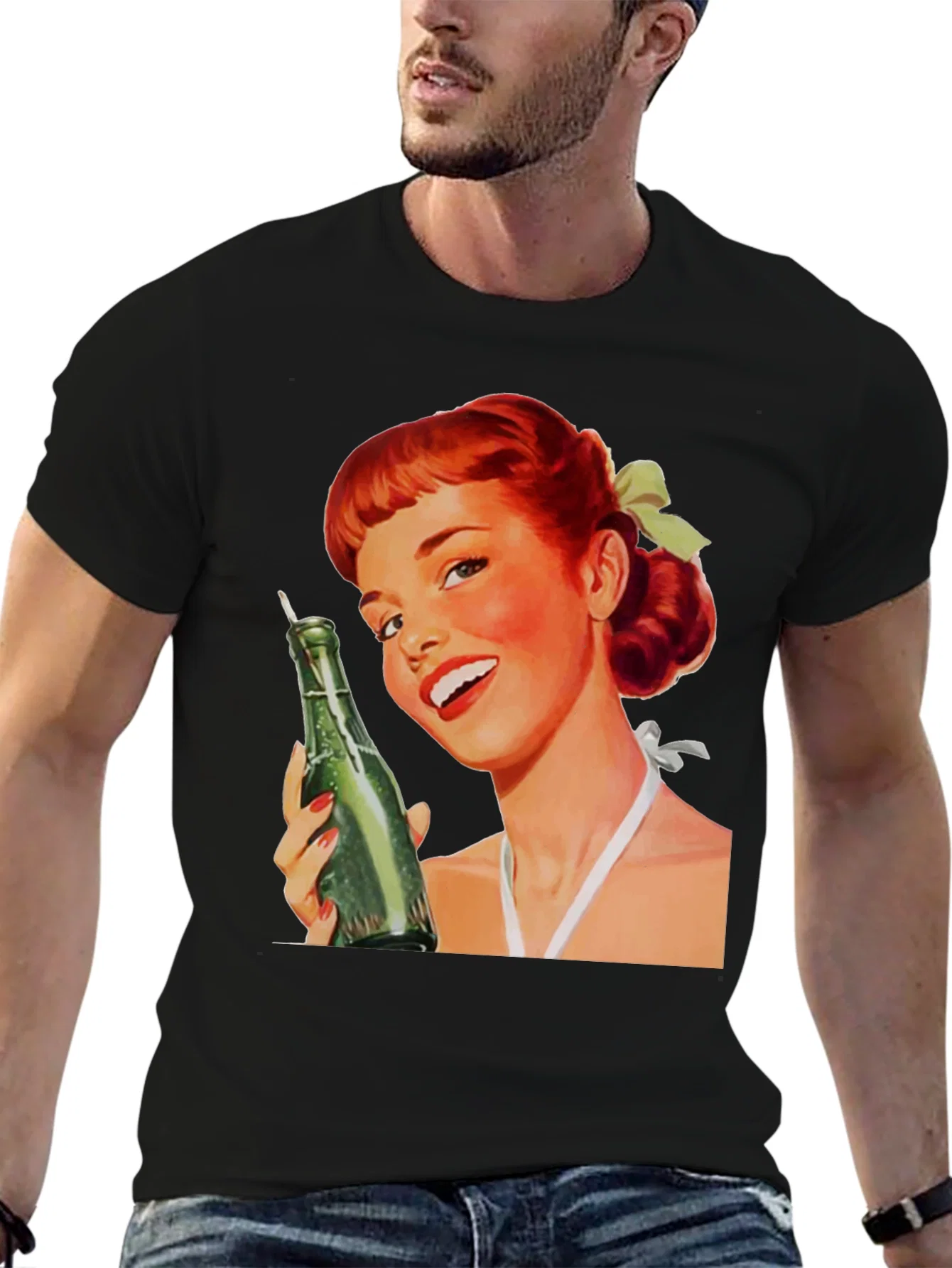 Rebbecca Retro Pin-Up Girl Black Graphic Tee