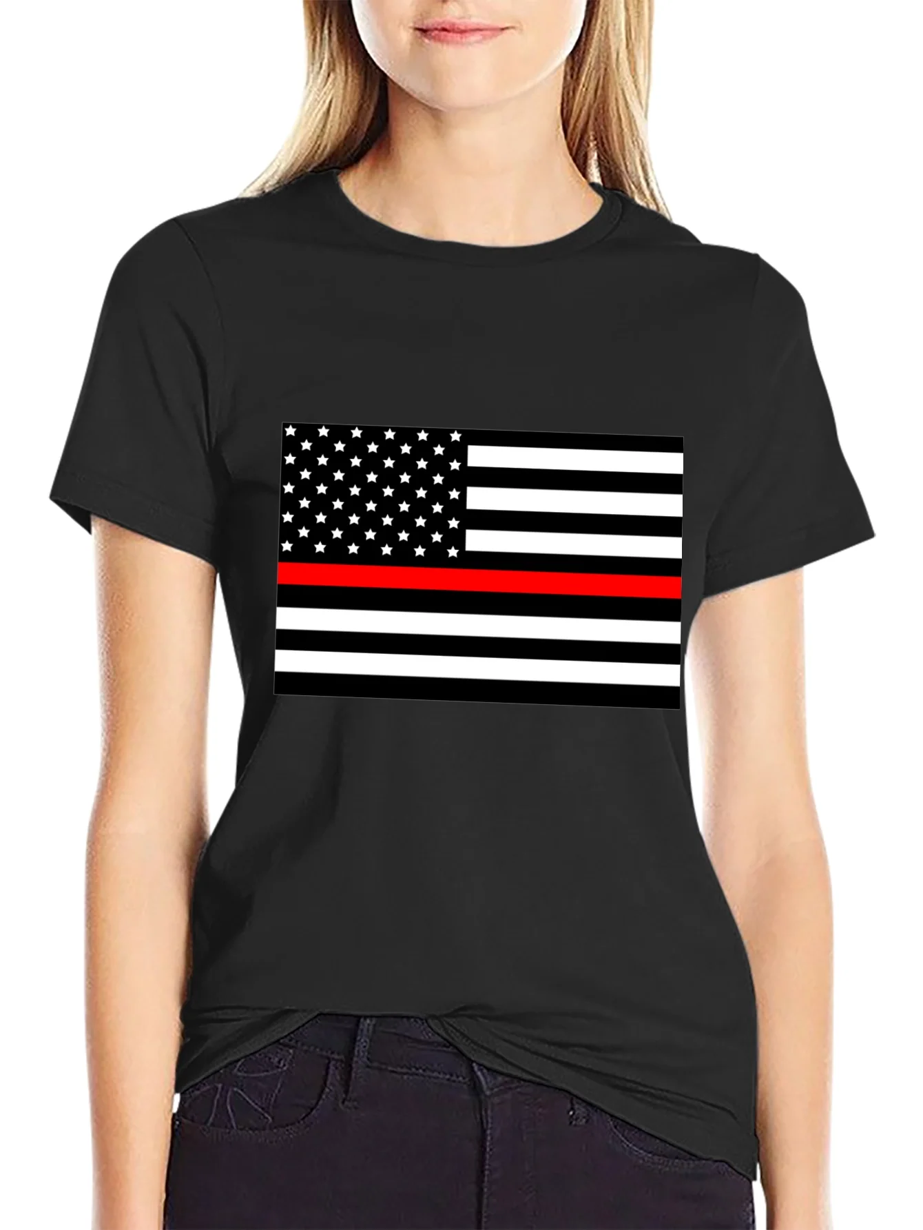 Camiseta Negra Bandera Americana Bomberos