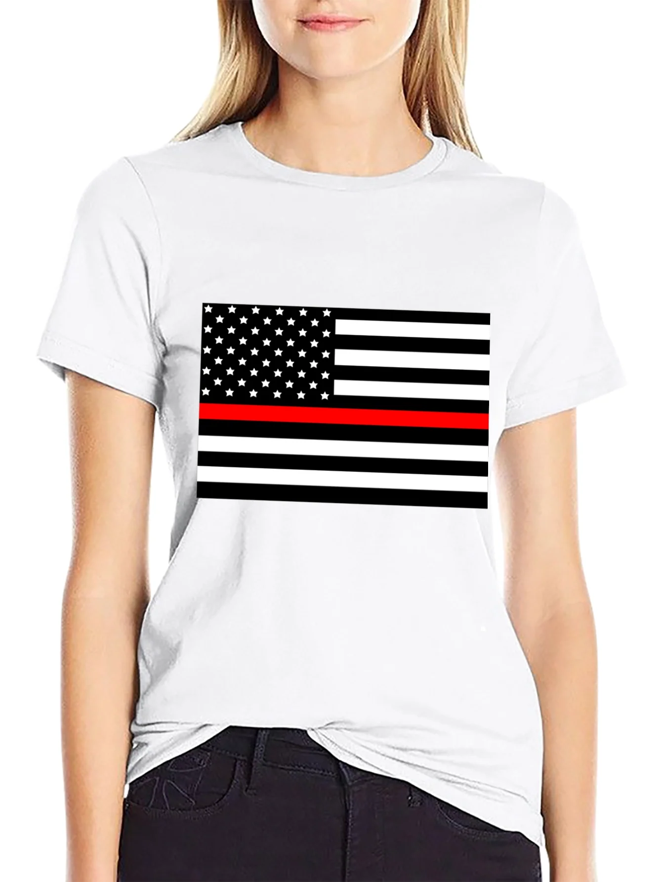 Camiseta Negra Bandera Americana Bomberos