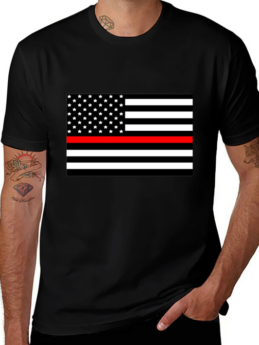 Camiseta Negra Bandera Americana Bomberos
