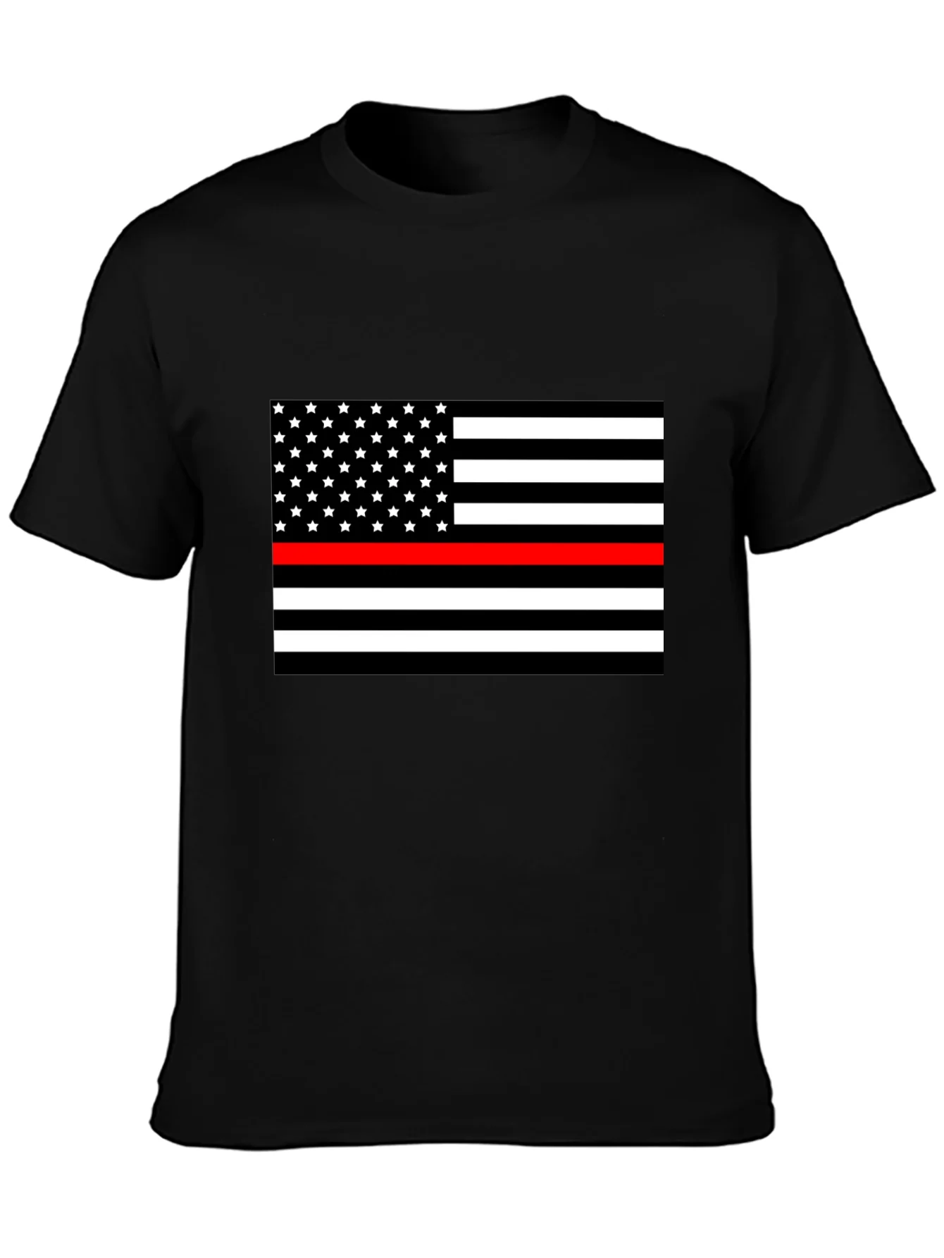 Camiseta Negra Bandera Americana Bomberos