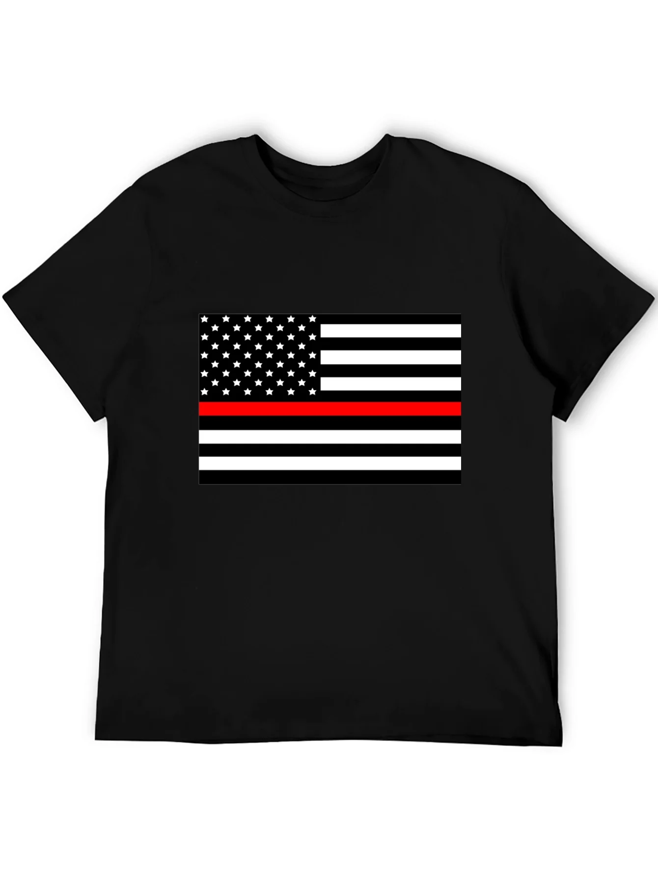 Camiseta Negra Bandera Americana Bomberos