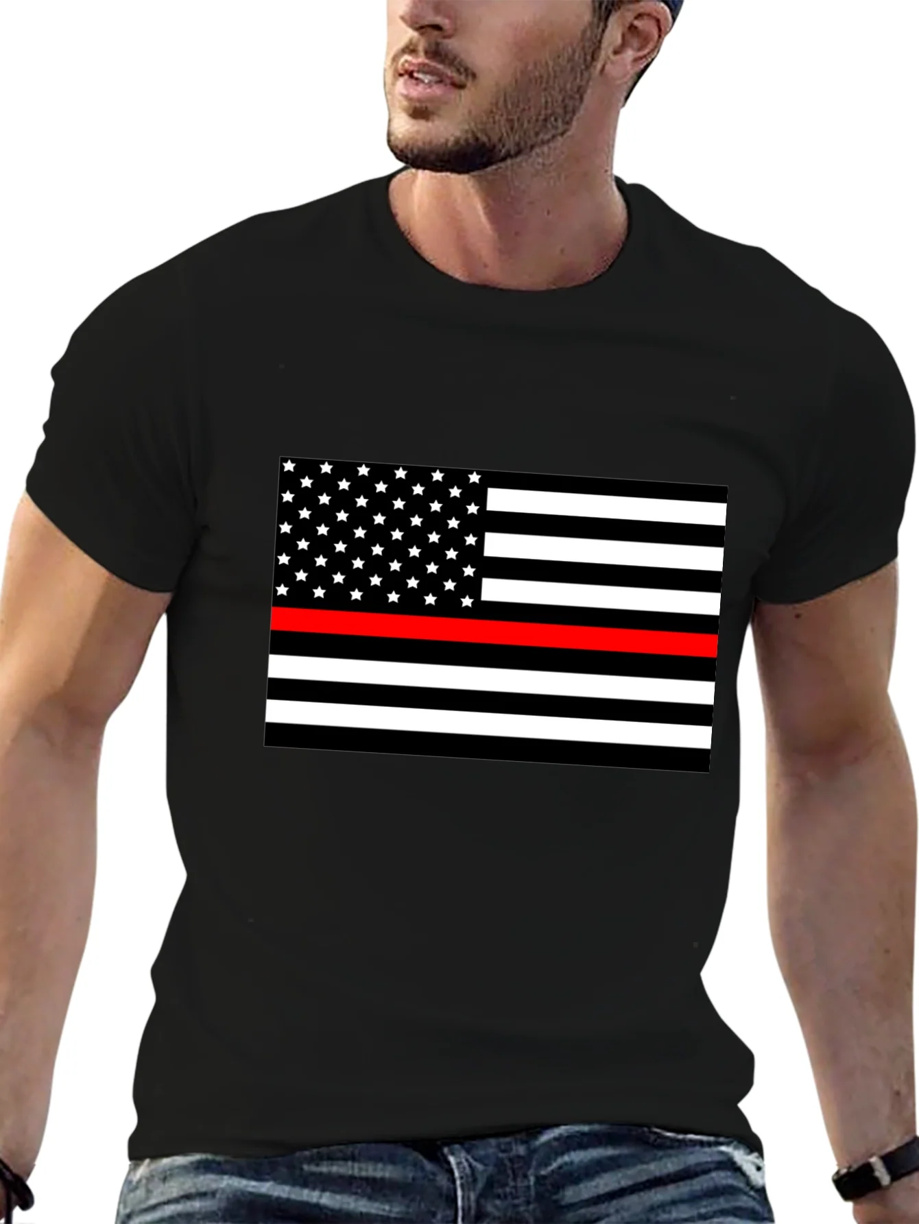 Camiseta Negra Bandera Americana Bomberos