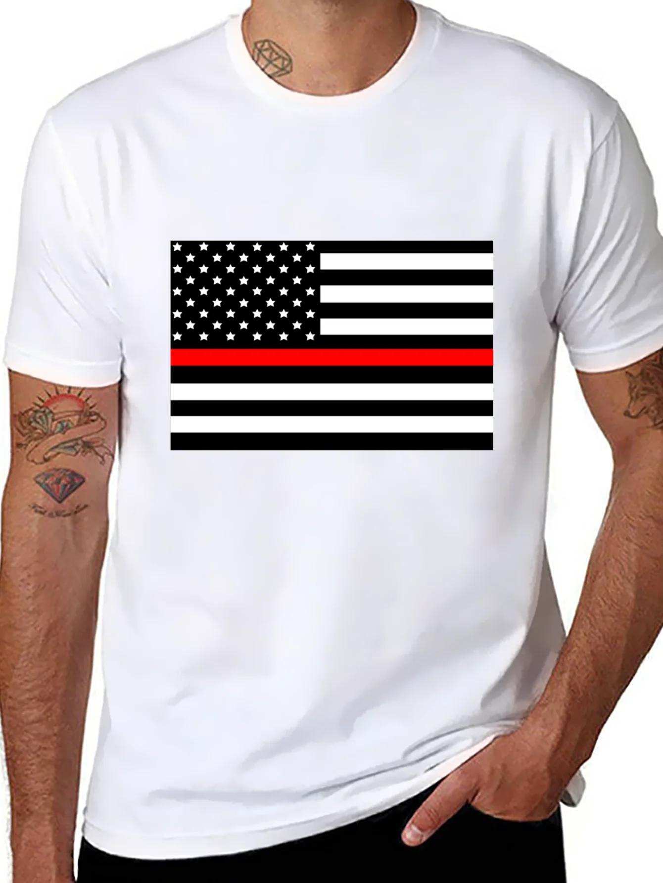 Camiseta Negra Bandera Americana Bomberos
