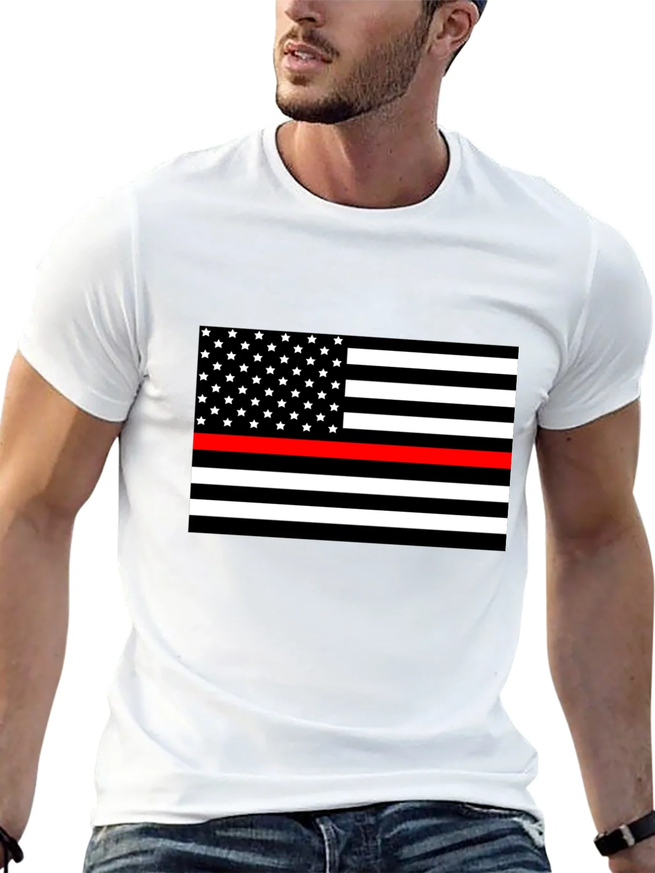 Camiseta Negra Bandera Americana Bomberos