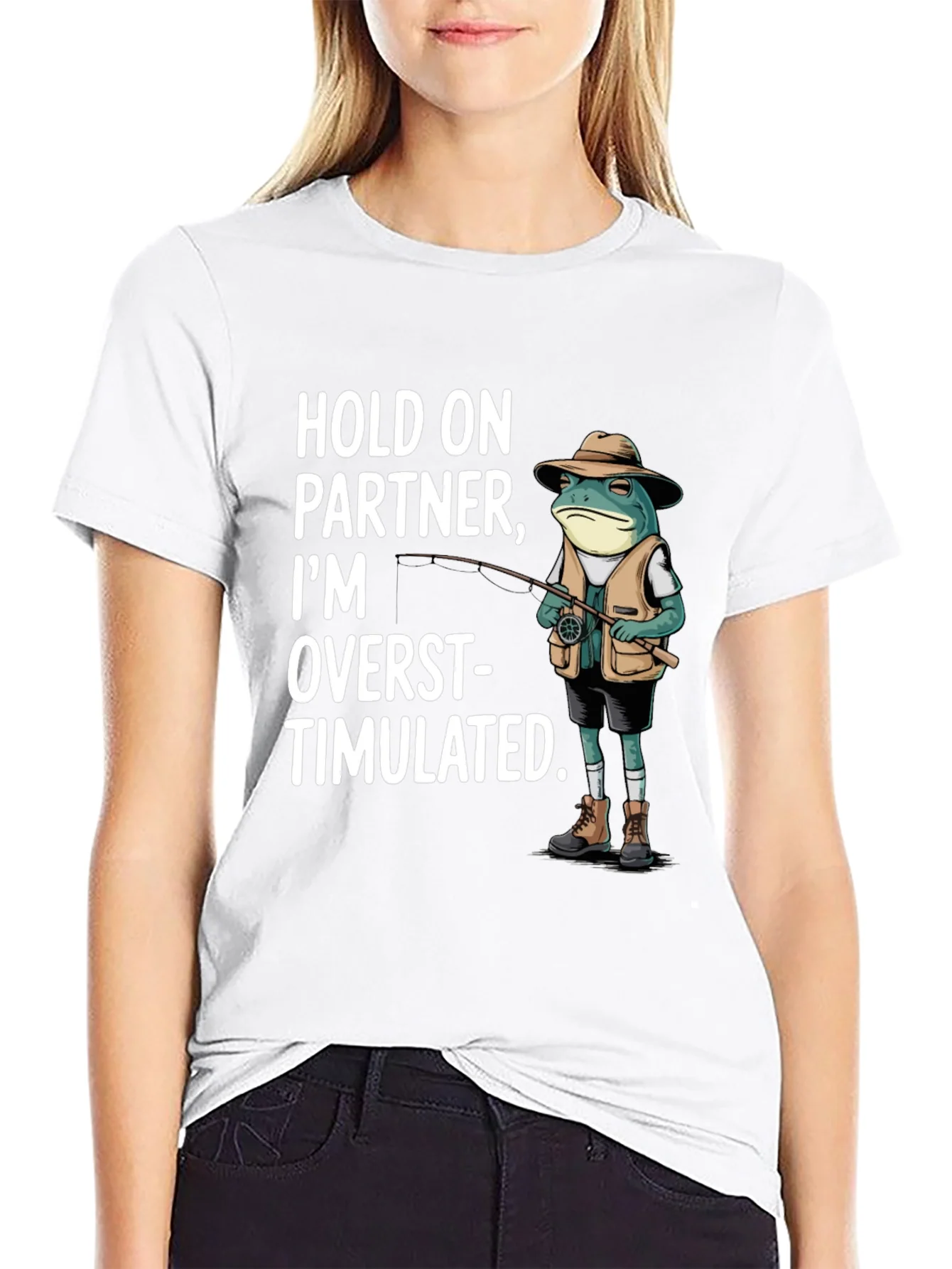Rebbecca Funny Frog Fishing T-Shirt - Hold On Partner
