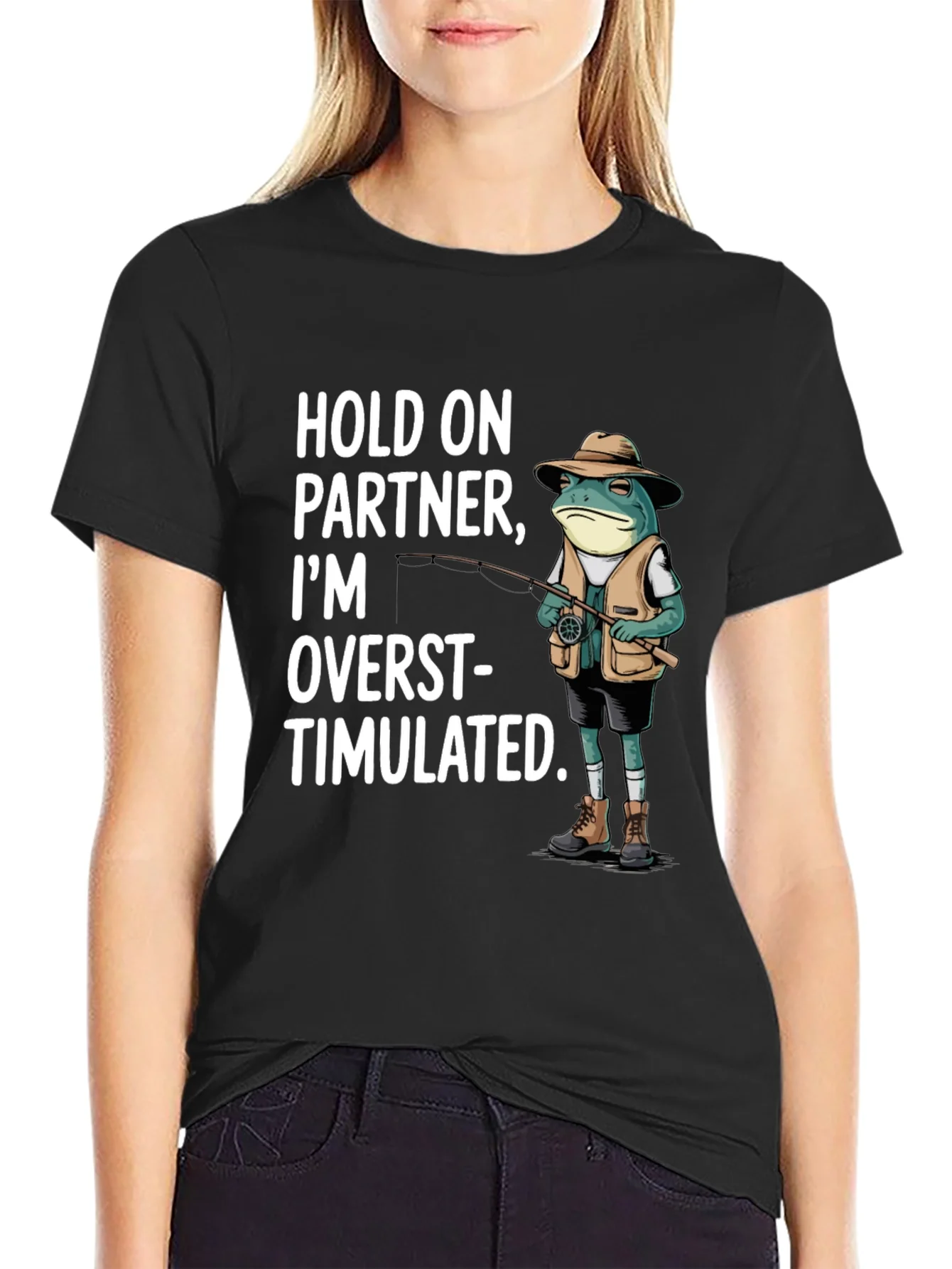 Rebbecca Funny Frog Fishing T-Shirt - Hold On Partner