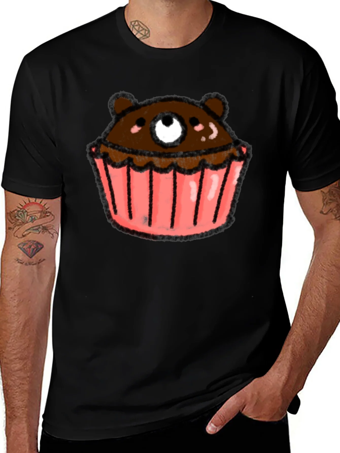 Rebbecca Bear Cupcake Graphic Tee - Black Cotton T-Shirt