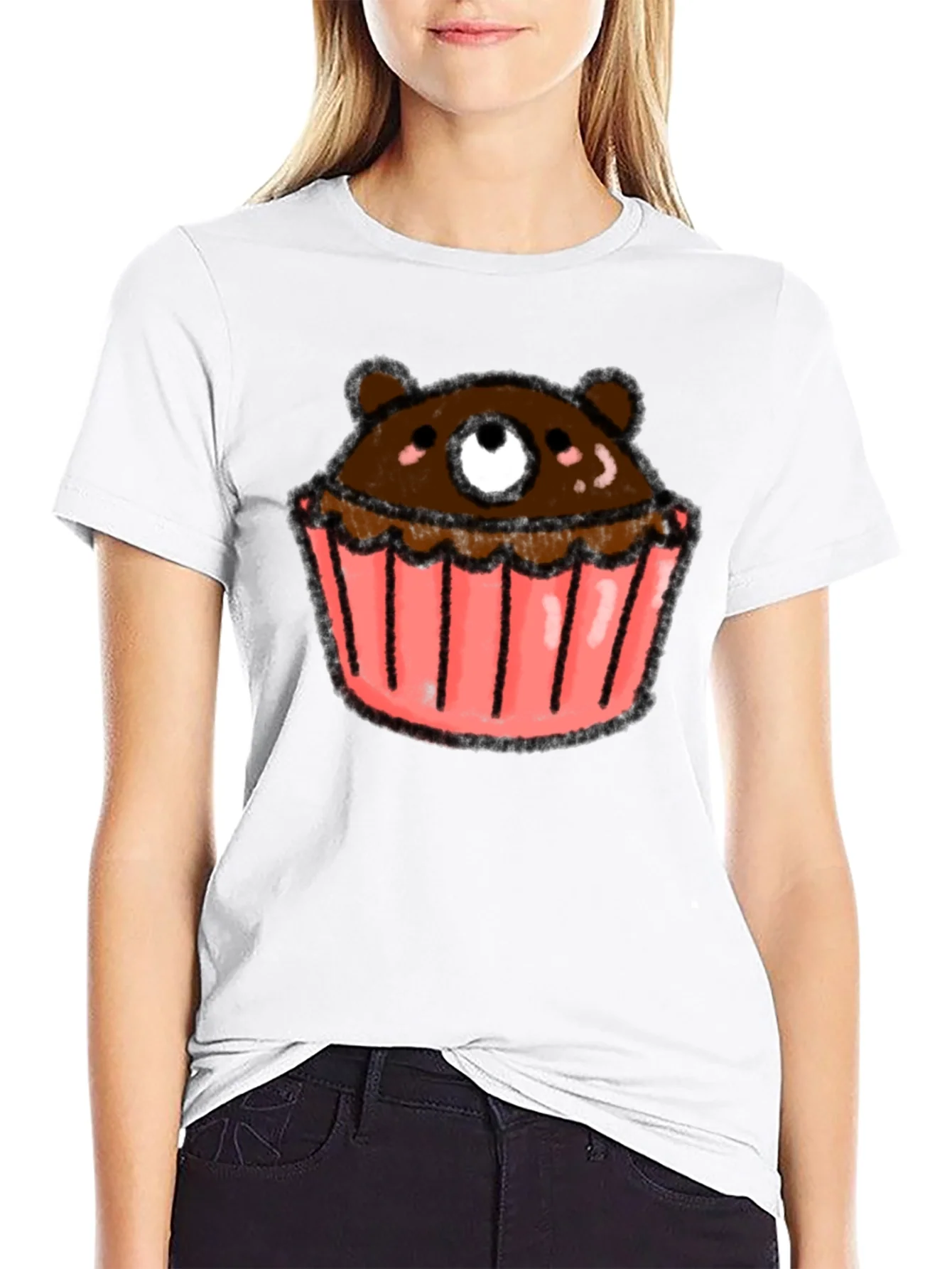 Rebbecca Bear Cupcake Graphic Tee - Black Cotton T-Shirt