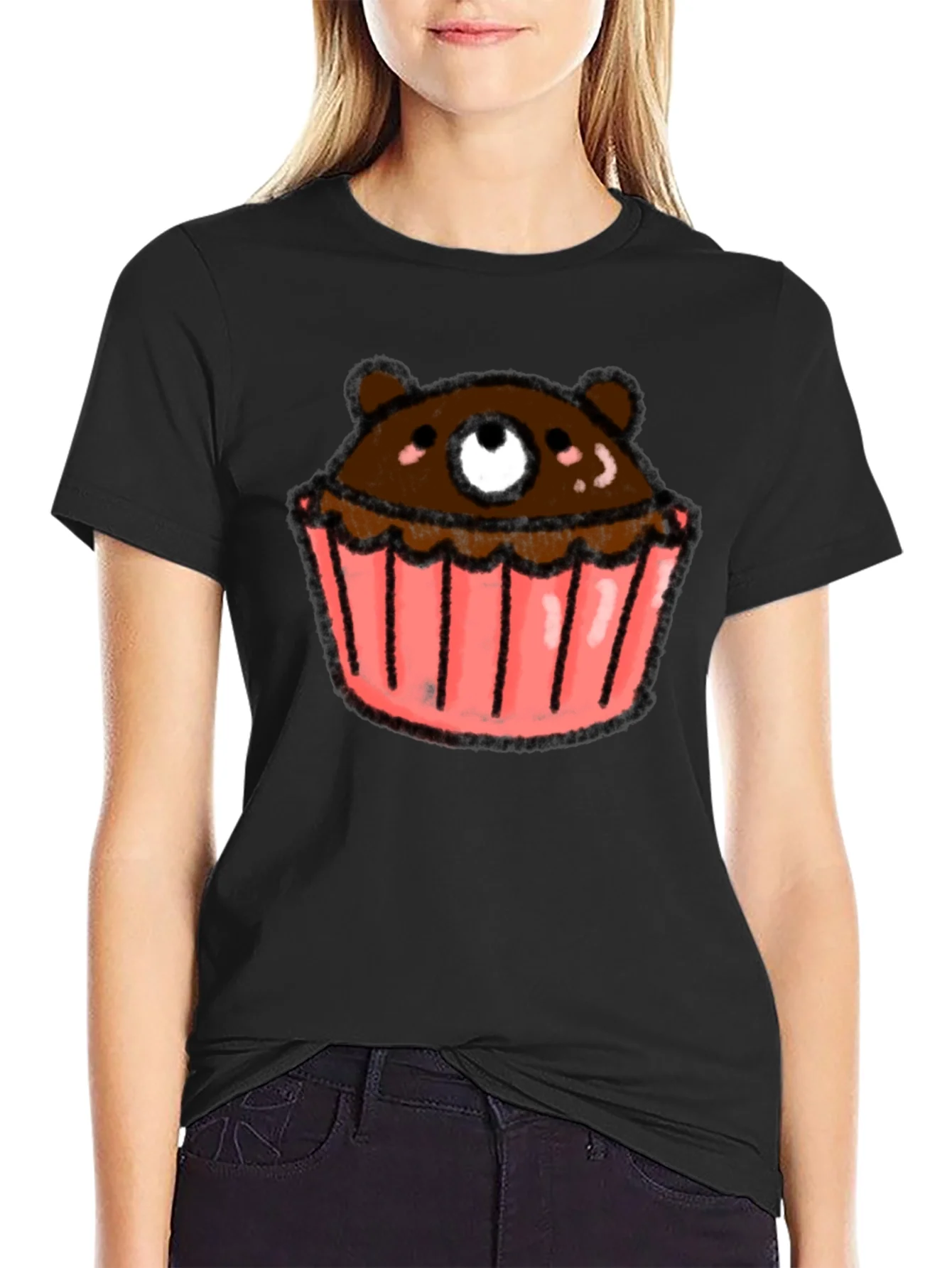 Rebbecca Bear Cupcake Graphic Tee - Black Cotton T-Shirt