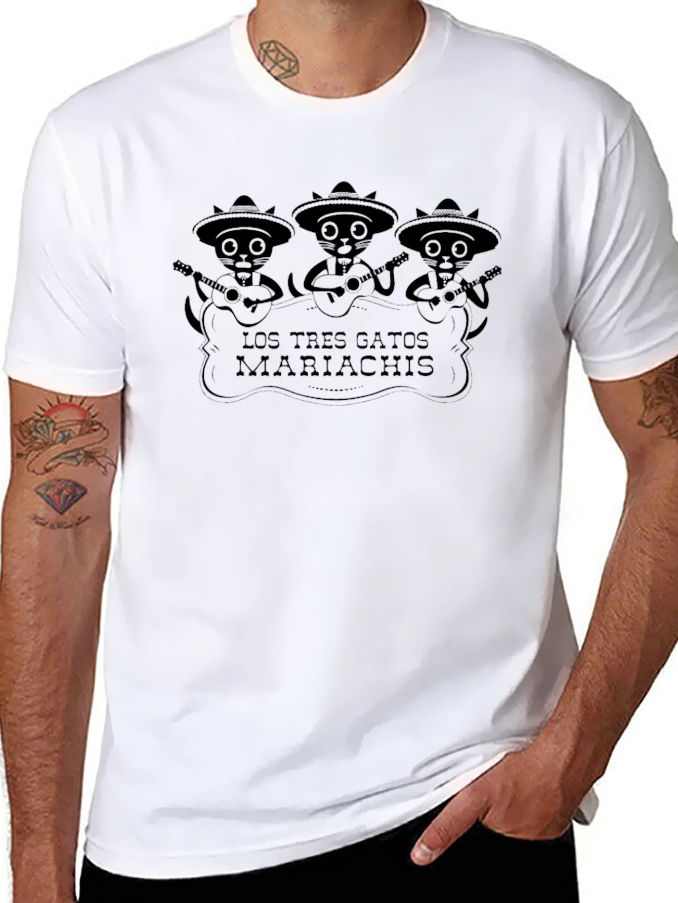 Rebbecca Los Tres Gatos Mariachis Black Graphic Tee
