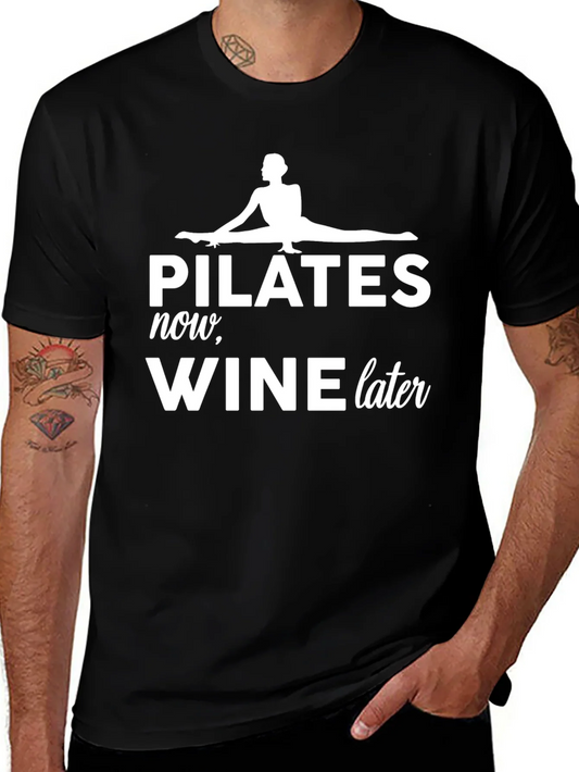 Camiseta Negra Pilates Now Wine Later