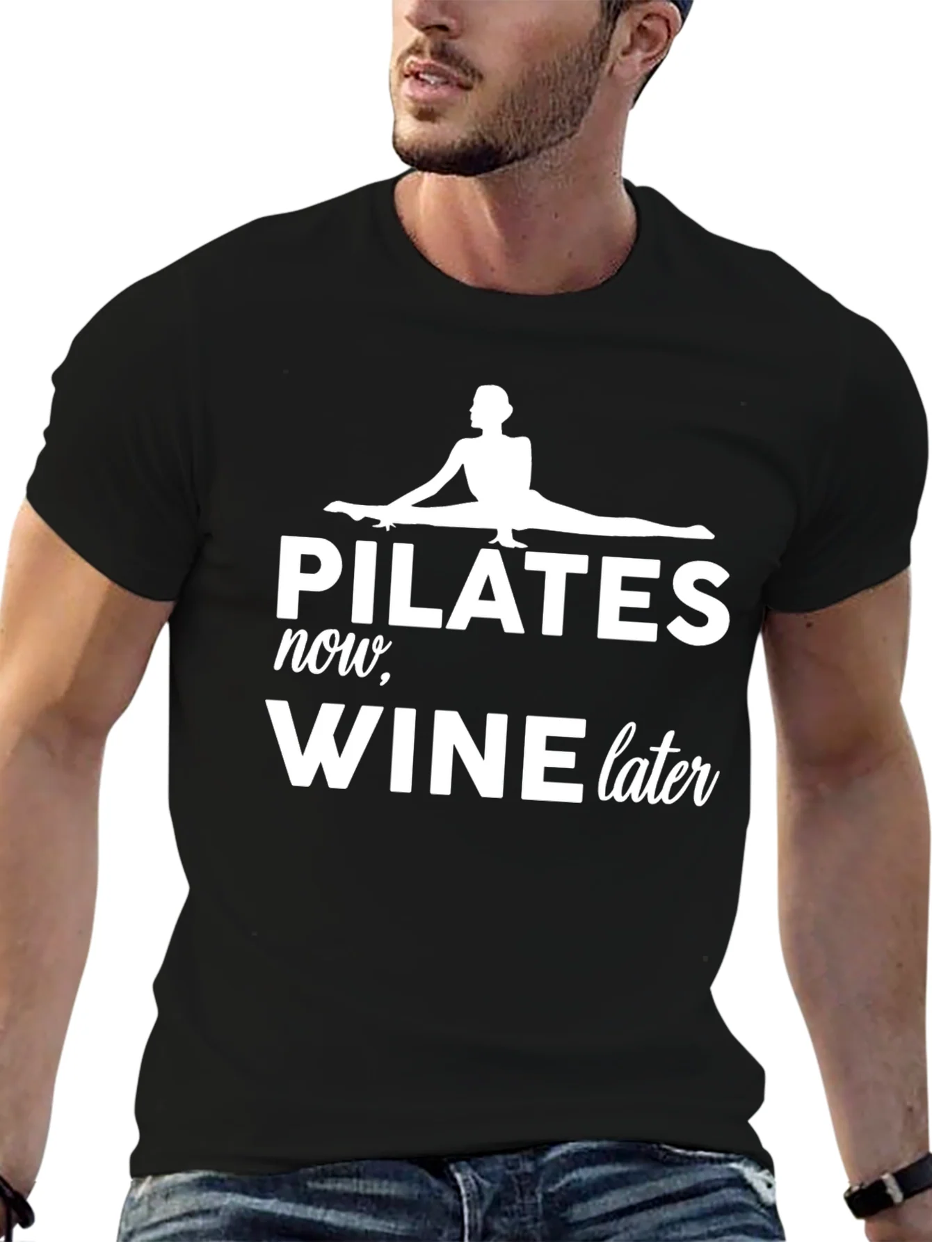 Camiseta Negra Pilates Now Wine Later