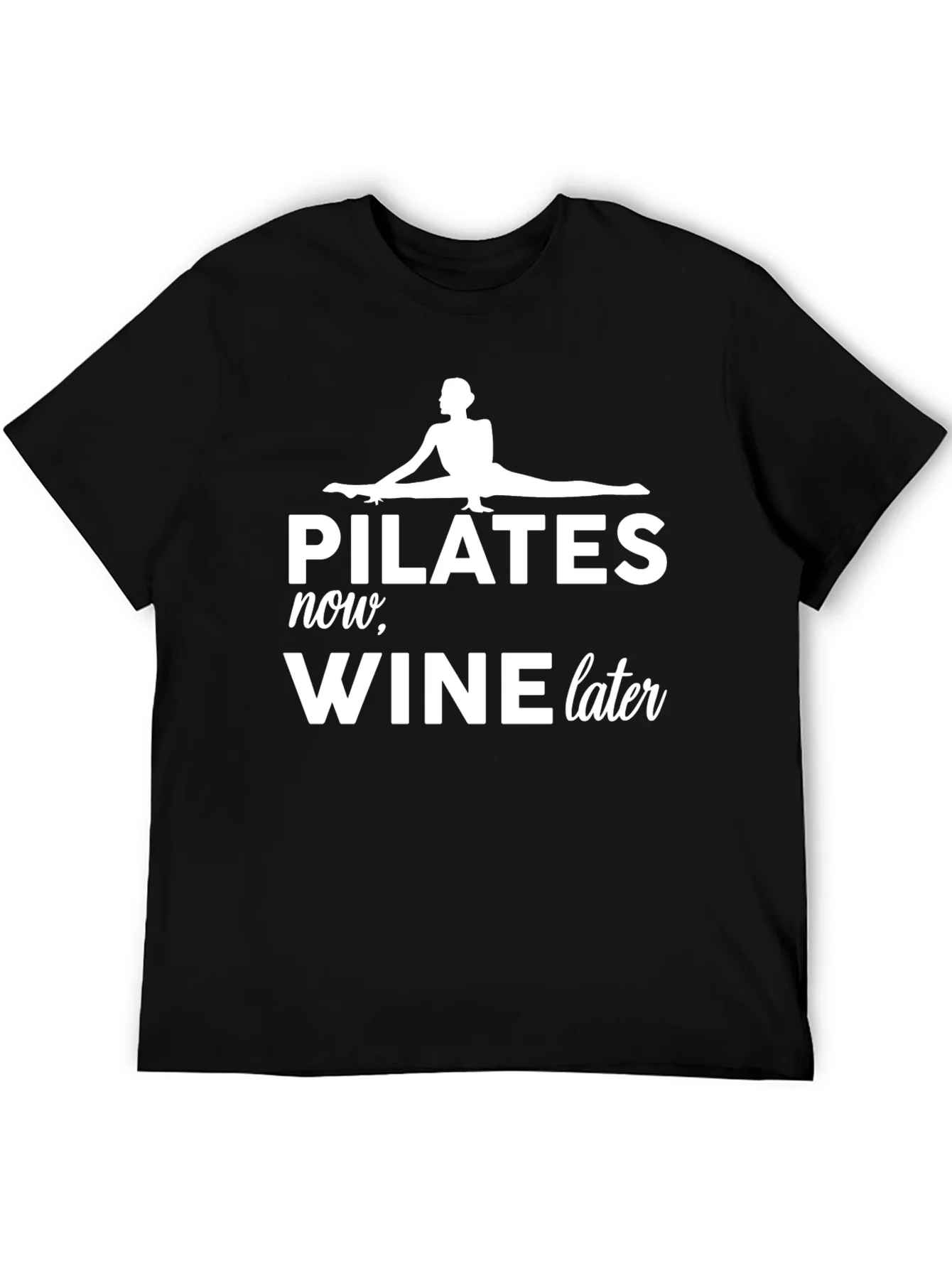Camiseta Negra Pilates Now Wine Later