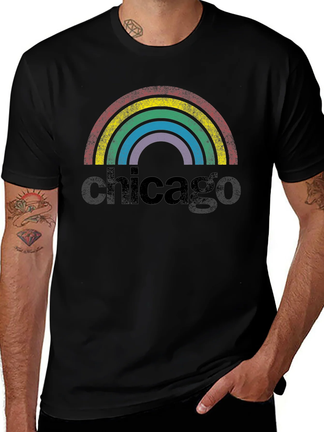 Rebbecca Chicago Rainbow Retro Graphic T-Shirt