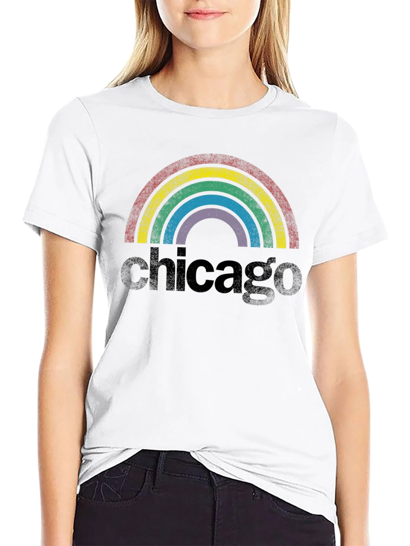 Rebbecca Chicago Rainbow Retro Graphic T-Shirt