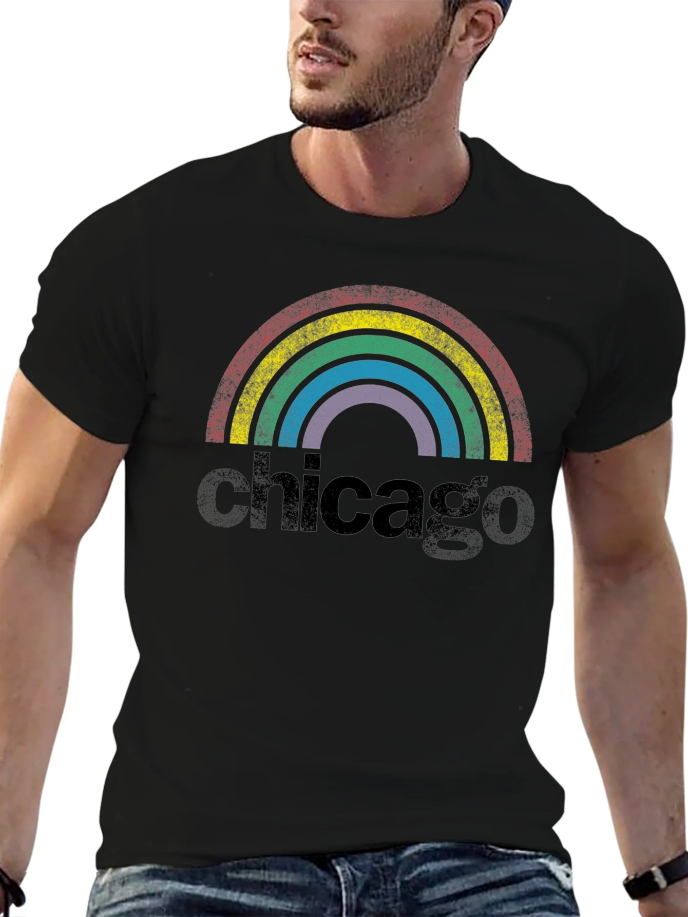 Rebbecca Chicago Rainbow Retro Graphic T-Shirt