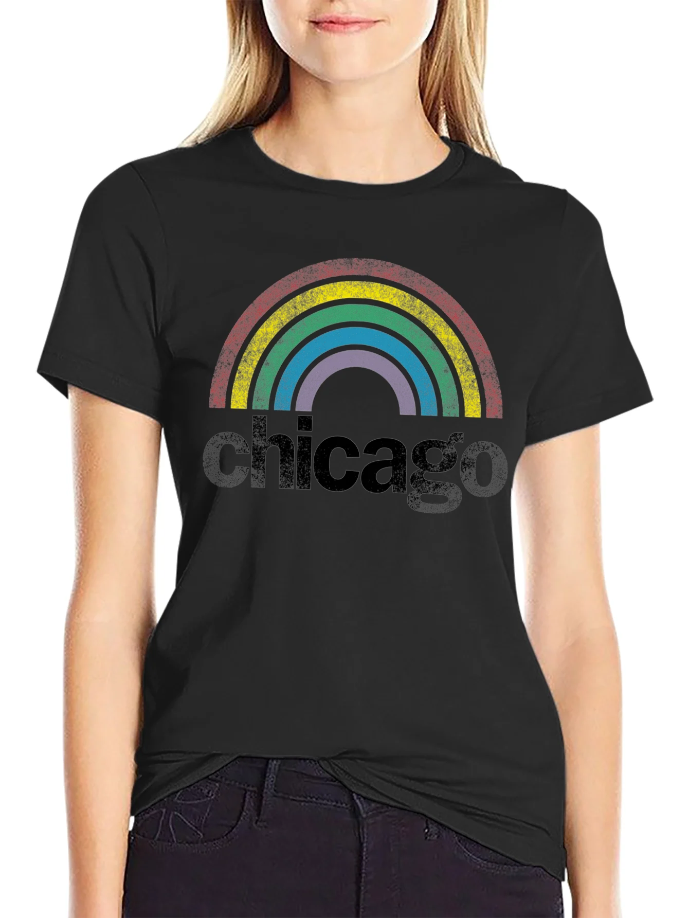 Rebbecca Chicago Rainbow Retro Graphic T-Shirt