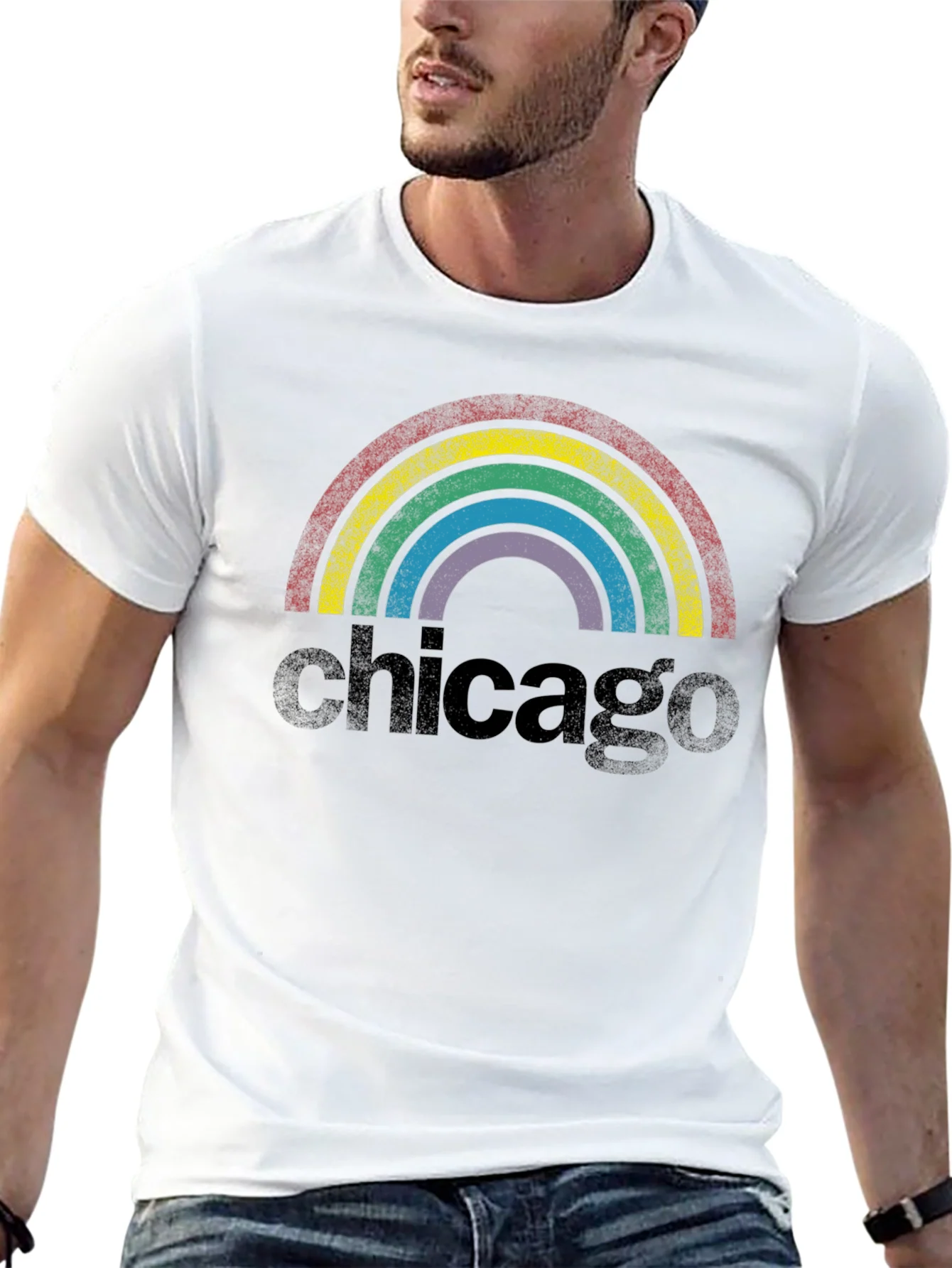 Rebbecca Chicago Rainbow Retro Graphic T-Shirt