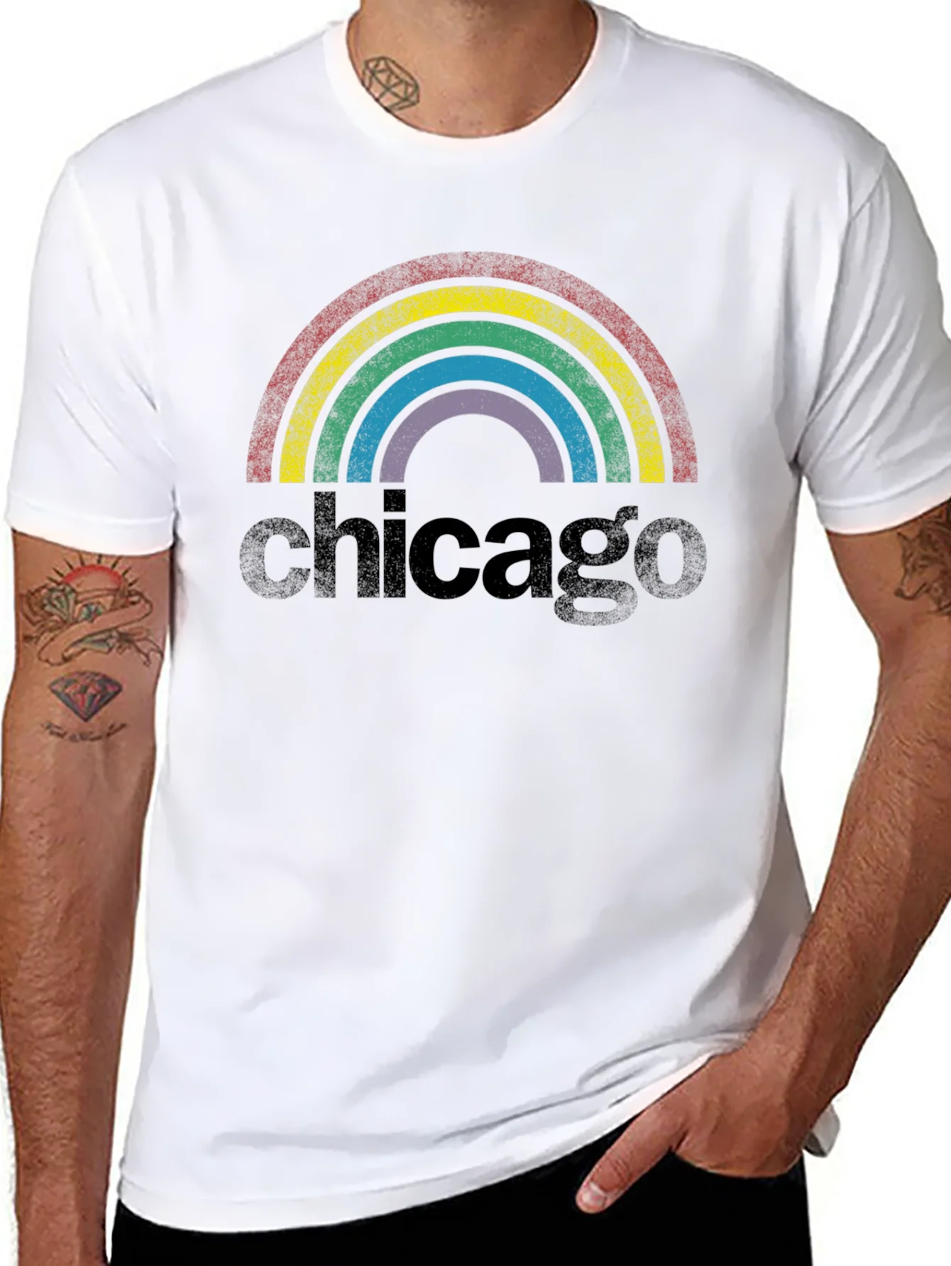 Rebbecca Chicago Rainbow Retro Graphic T-Shirt