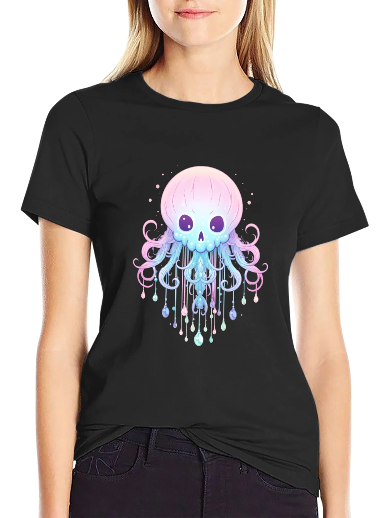 Camiseta Negra con Dise?o de Medusa Esquel¨¦tica
