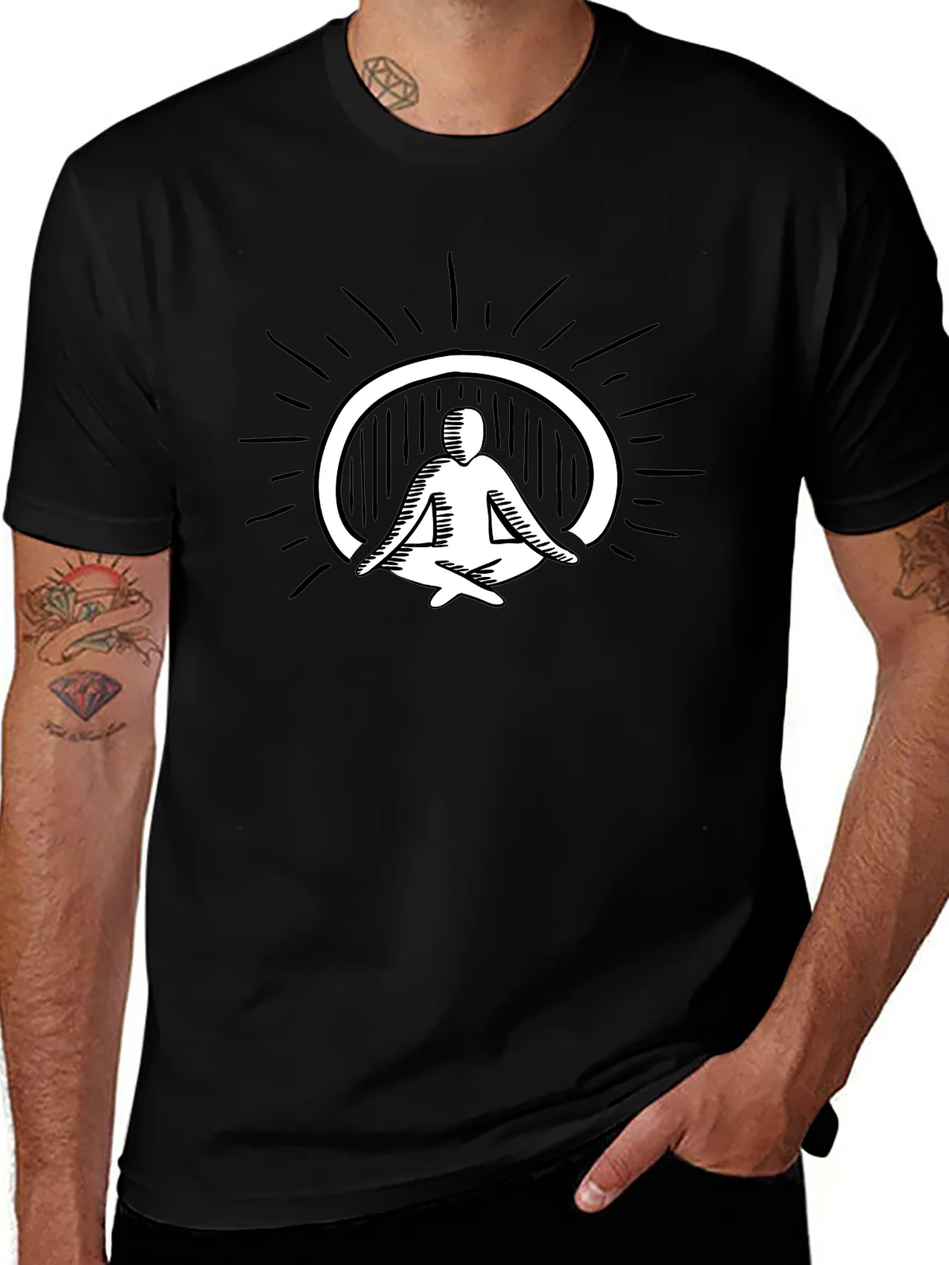 Camiseta Negra Hombre con Dise?o Yoga Meditaci¨®n