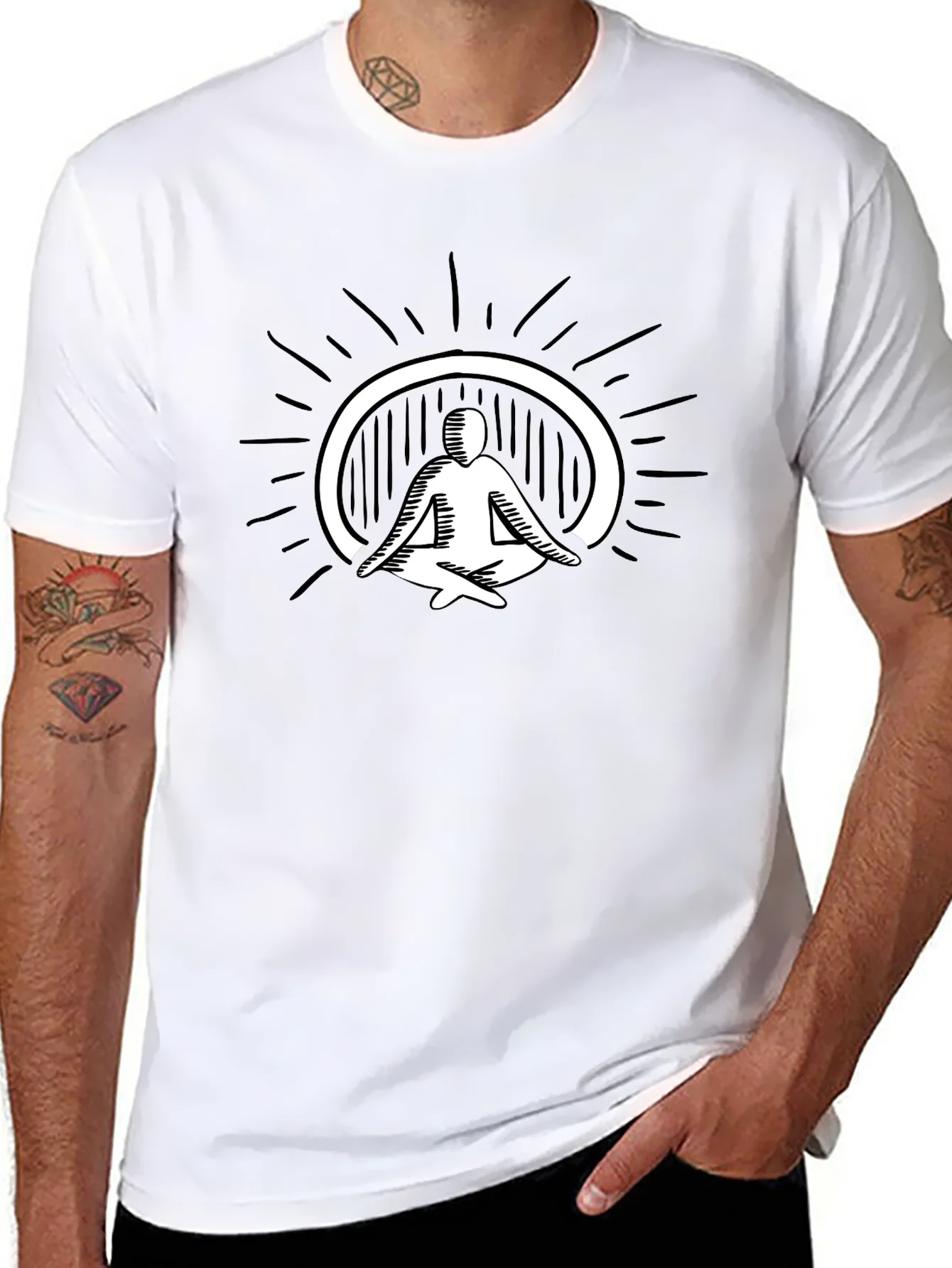 Camiseta Negra Hombre con Dise?o Yoga Meditaci¨®n