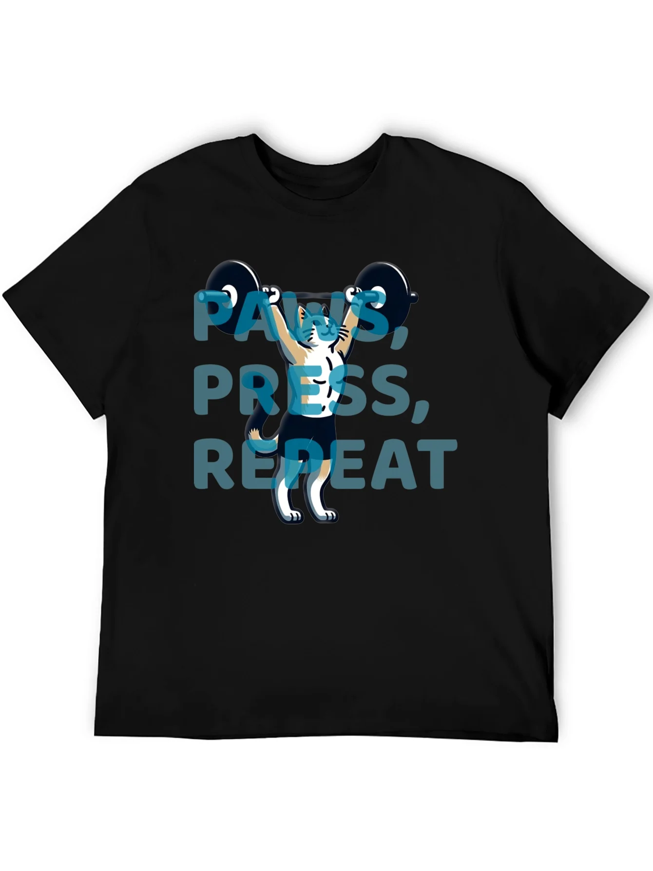 Rebbecca Paws Press Repeat Weightlifting Cat Graphic T-Shirt