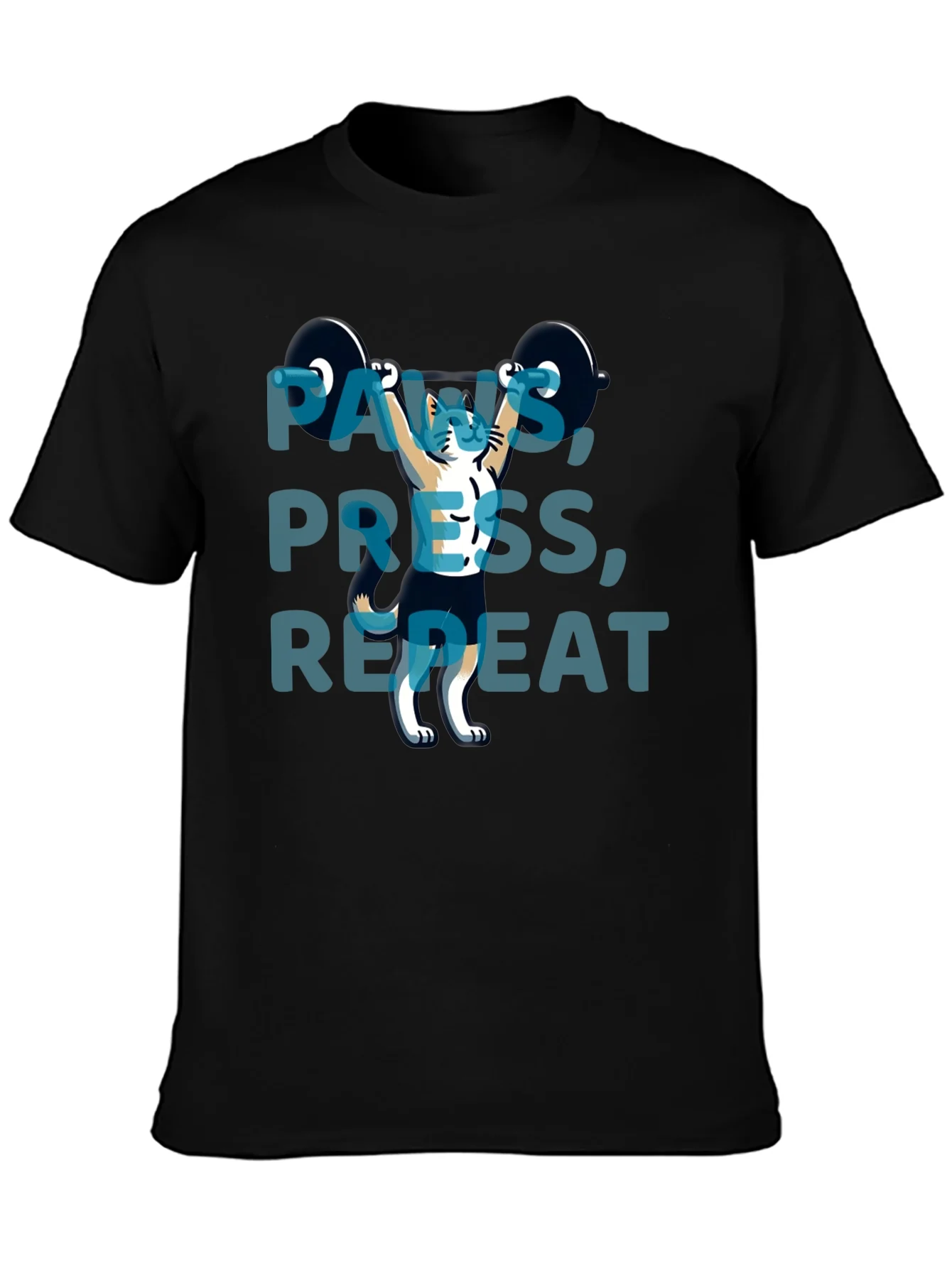 Rebbecca Paws Press Repeat Weightlifting Cat Graphic T-Shirt