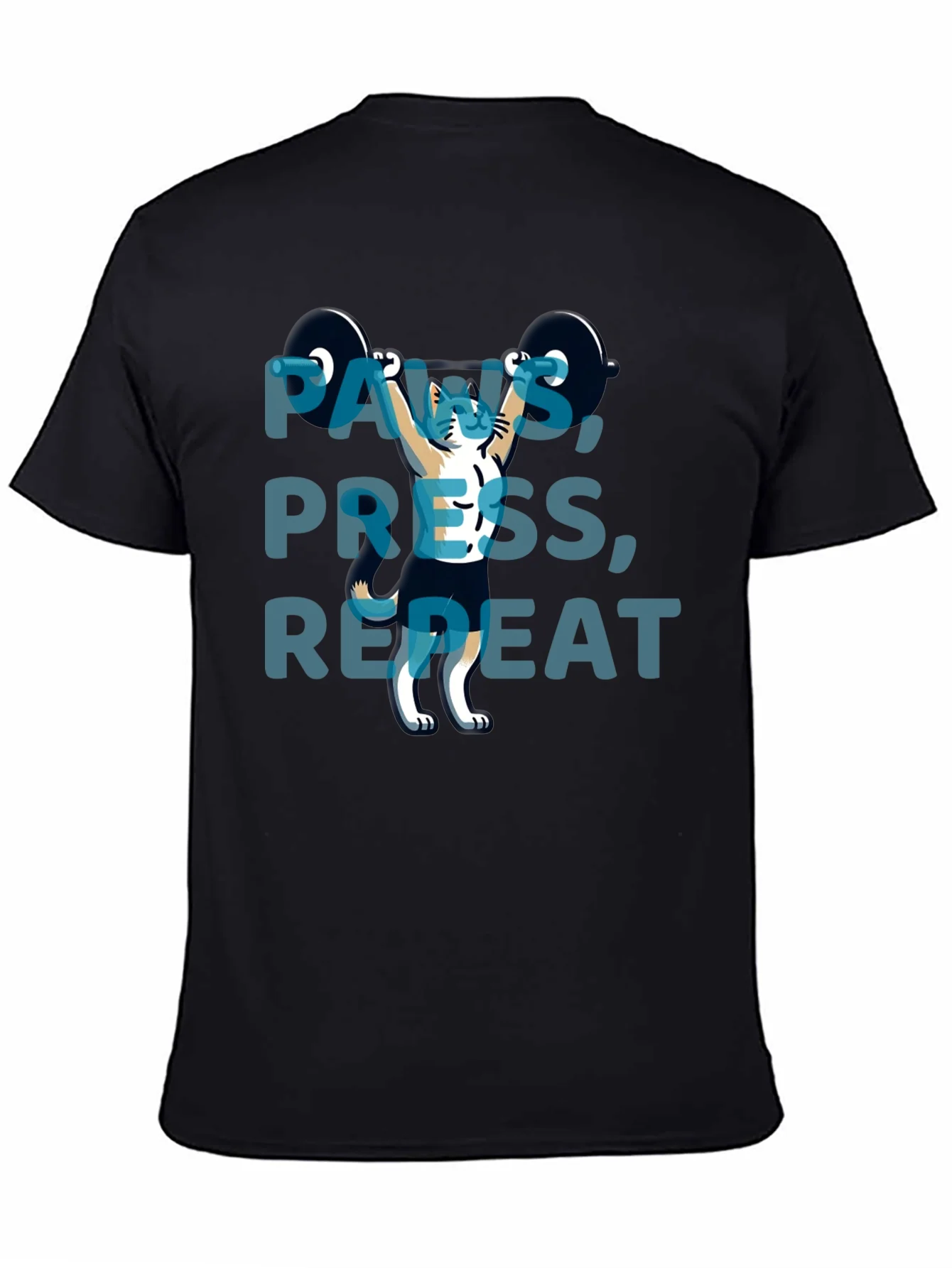 Rebbecca Paws Press Repeat Weightlifting Cat Graphic T-Shirt