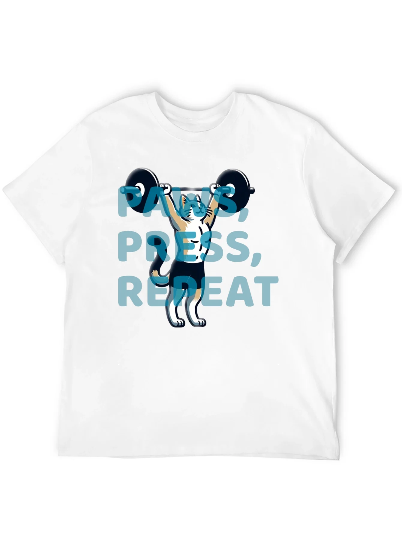 Rebbecca Paws Press Repeat Weightlifting Cat Graphic T-Shirt