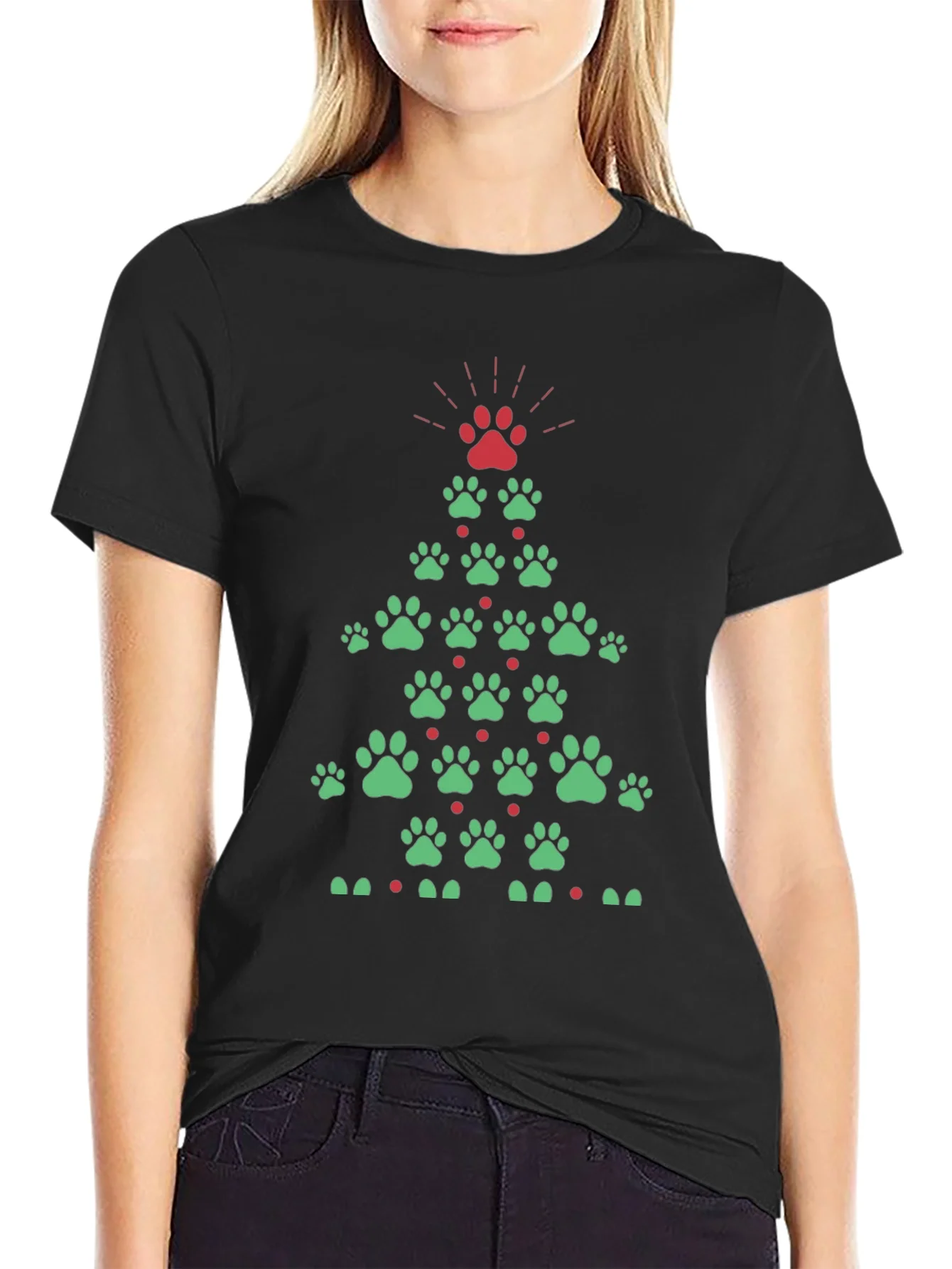 Rebbecca Festive Paw Print Christmas Tree T-Shirt