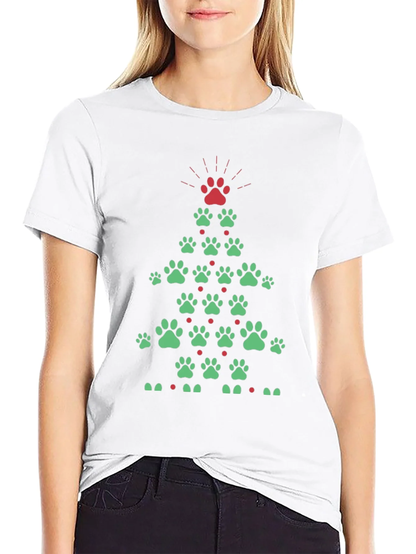 Rebbecca Festive Paw Print Christmas Tree T-Shirt