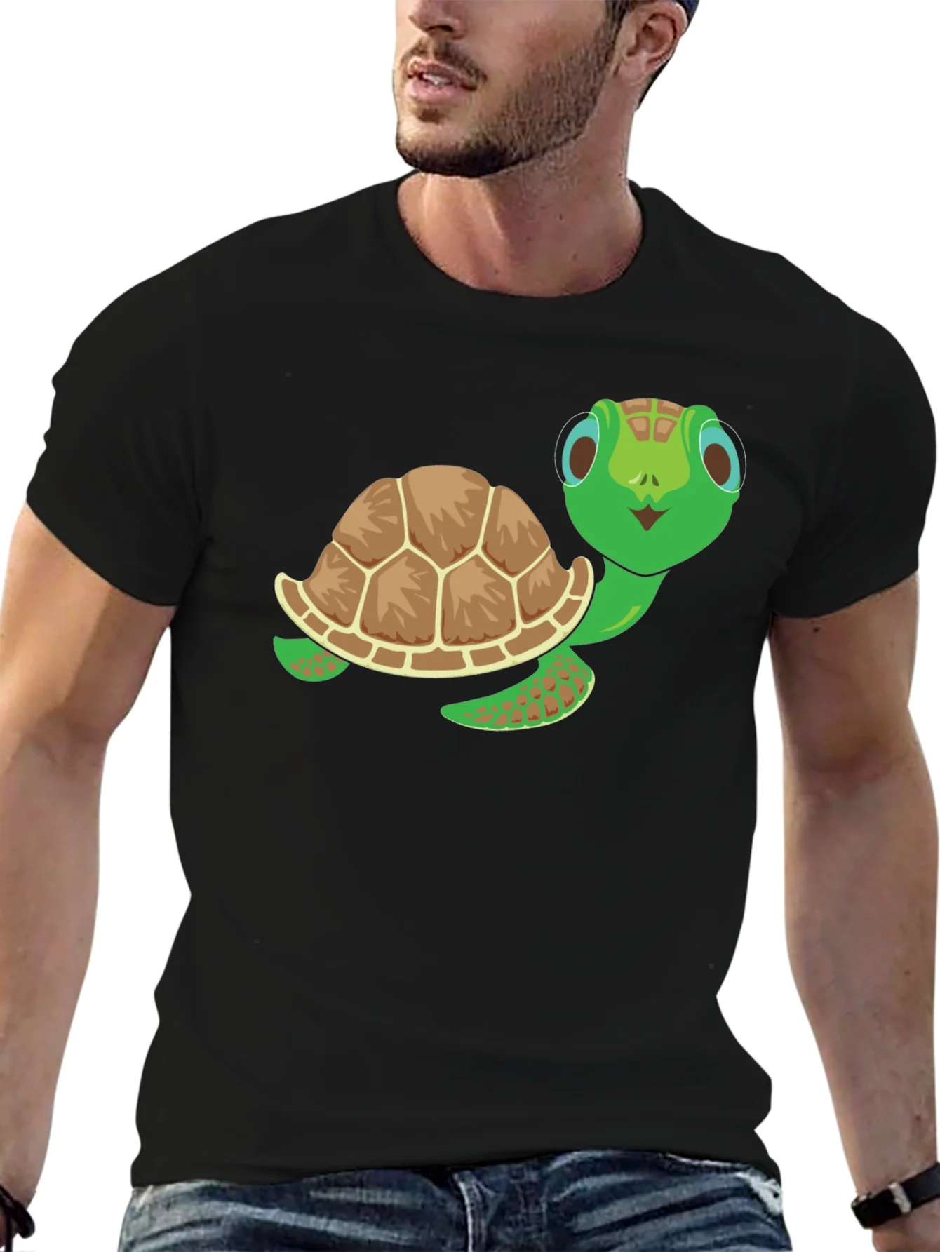 Camiseta Negra con Dise?o de Tortuga Amigable