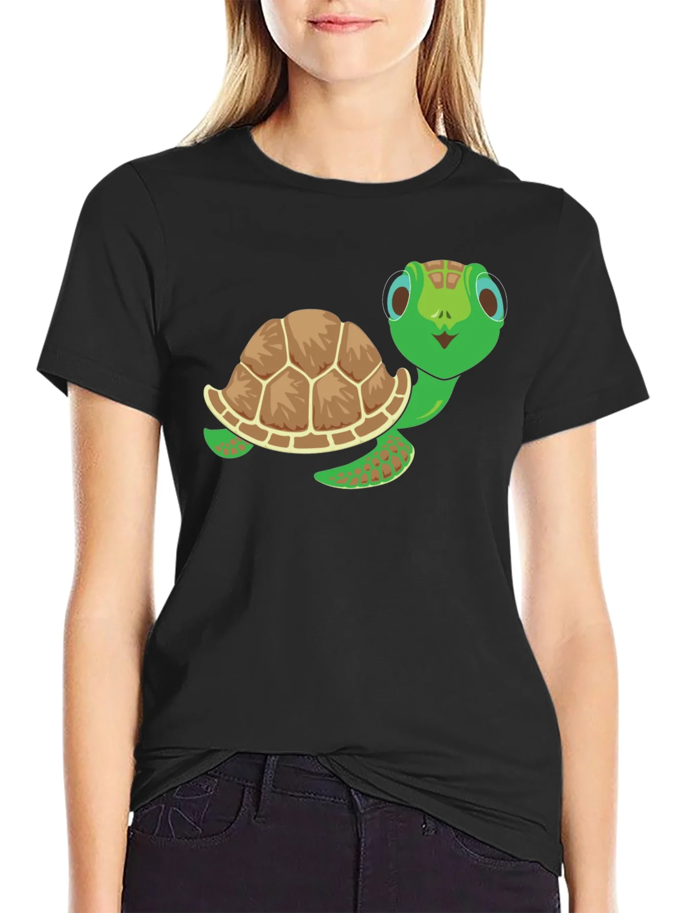 Camiseta Negra con Dise?o de Tortuga Amigable