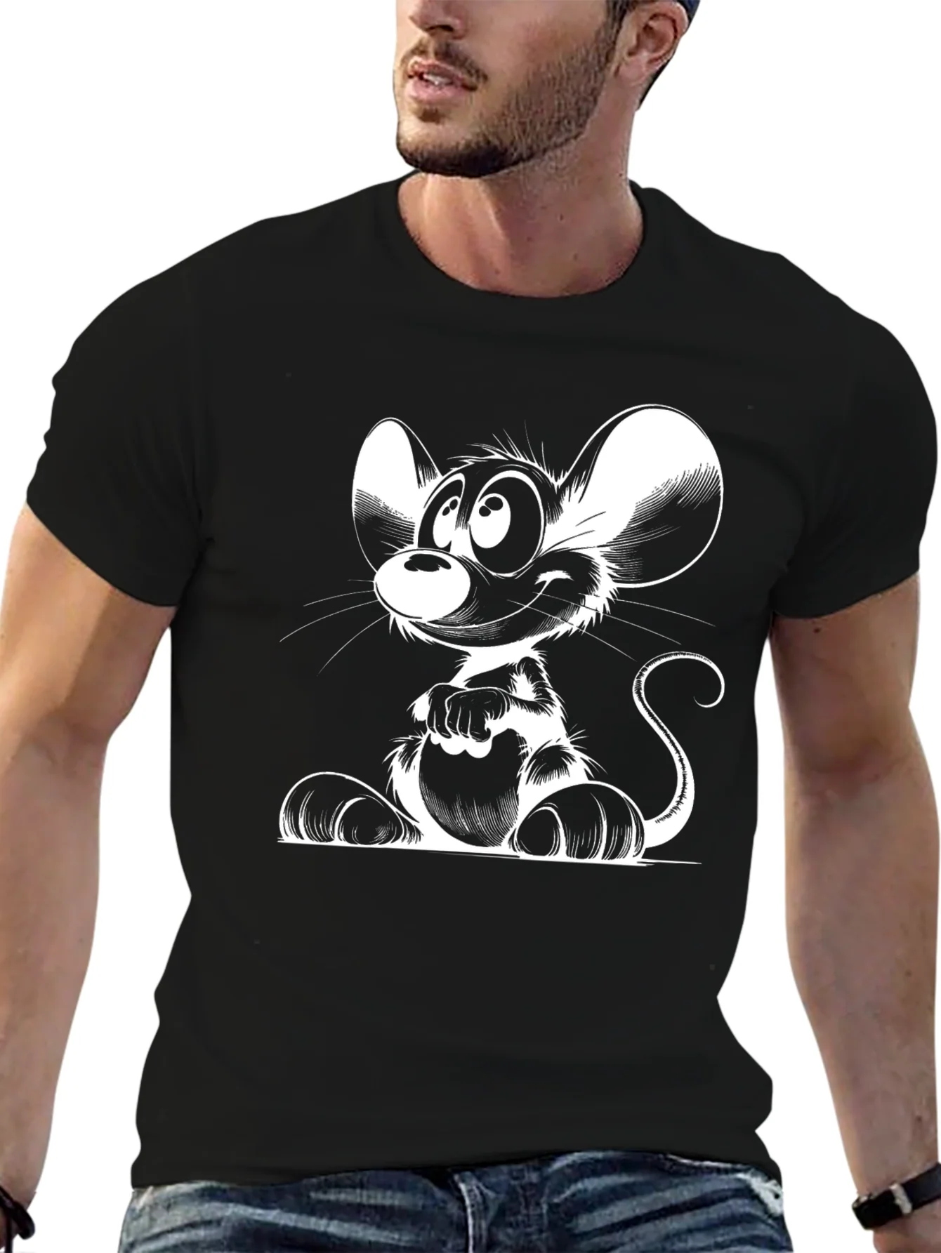 Rebbecca Cartoon Mouse Graphic Black T-Shirt