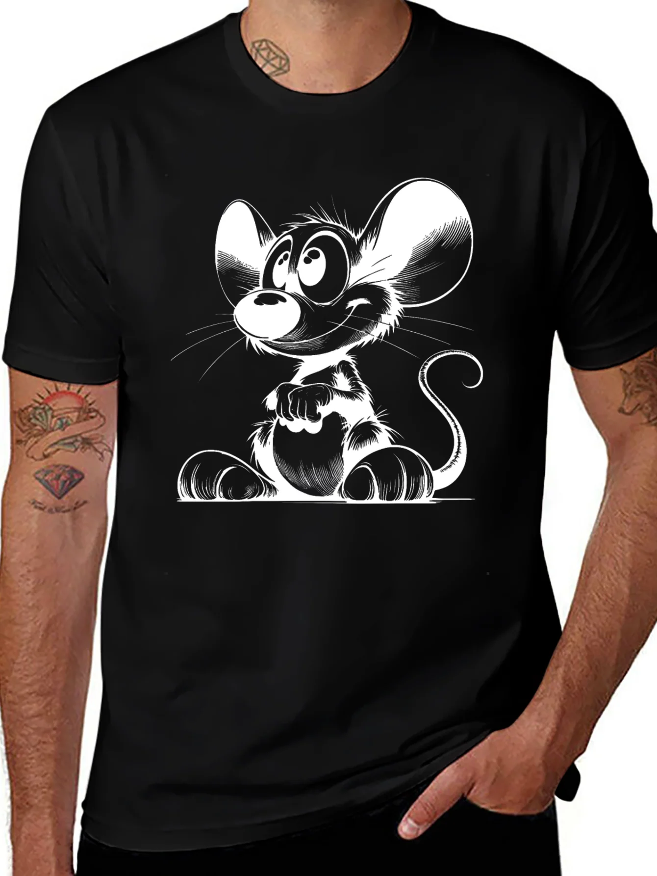 Rebbecca Cartoon Mouse Graphic Black T-Shirt