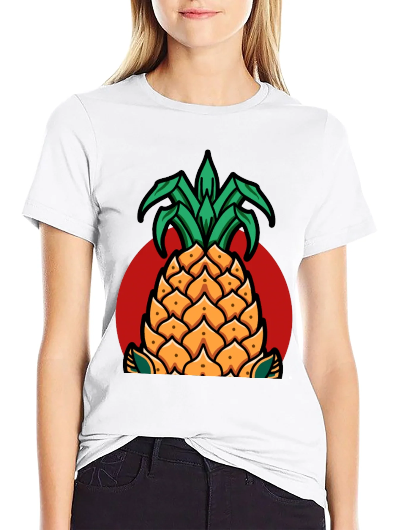 Camiseta Negra con Dise?o de Pi?a Tropical