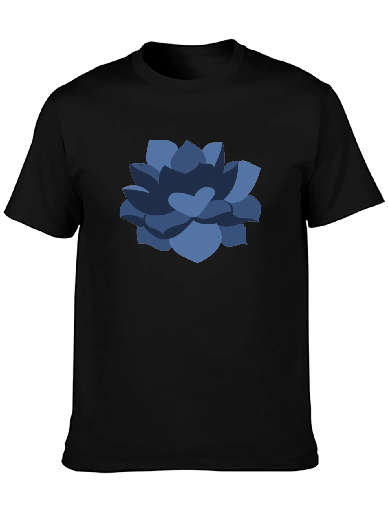 Camiseta Negra con Dise?o Floral Azul