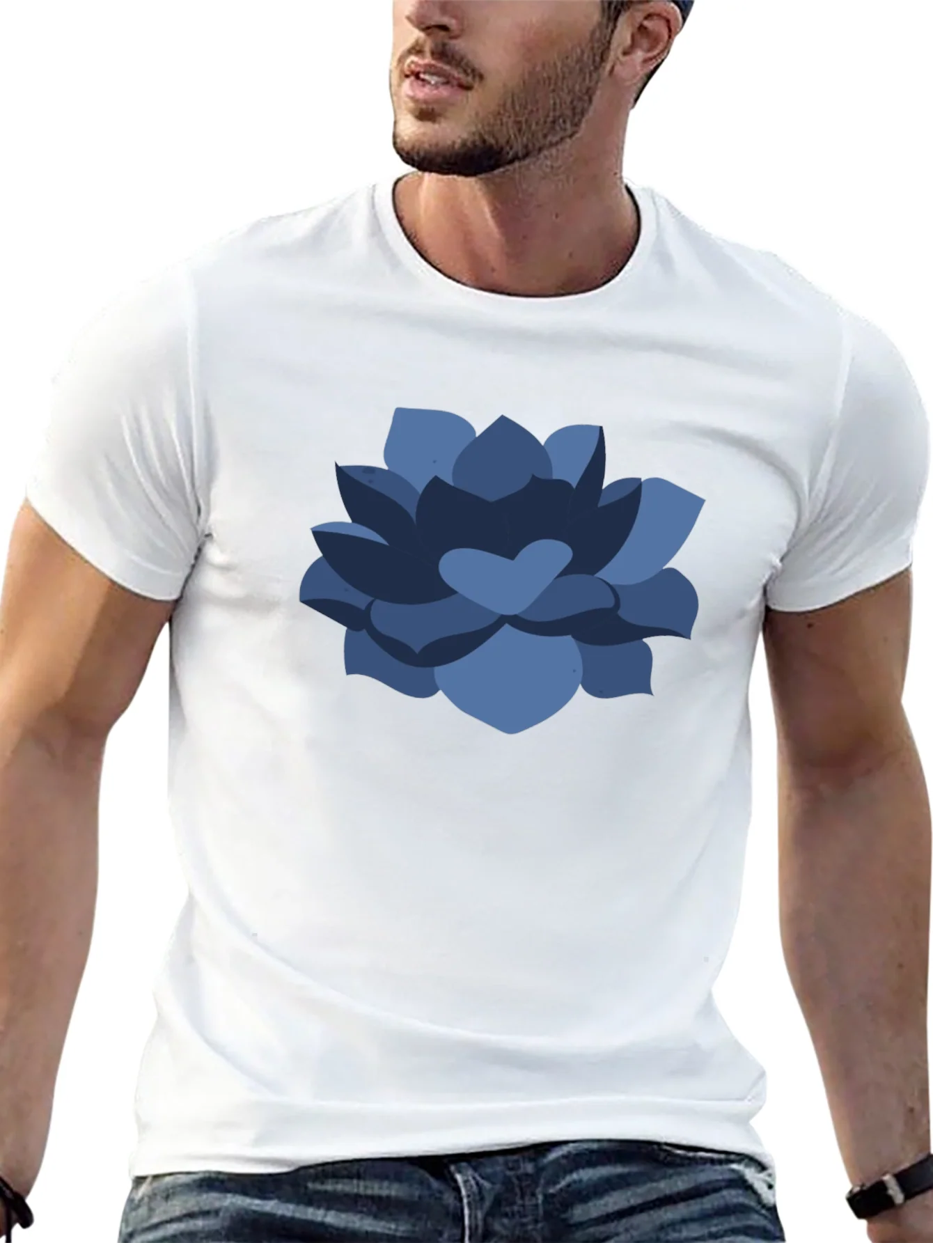 Camiseta Negra con Dise?o Floral Azul