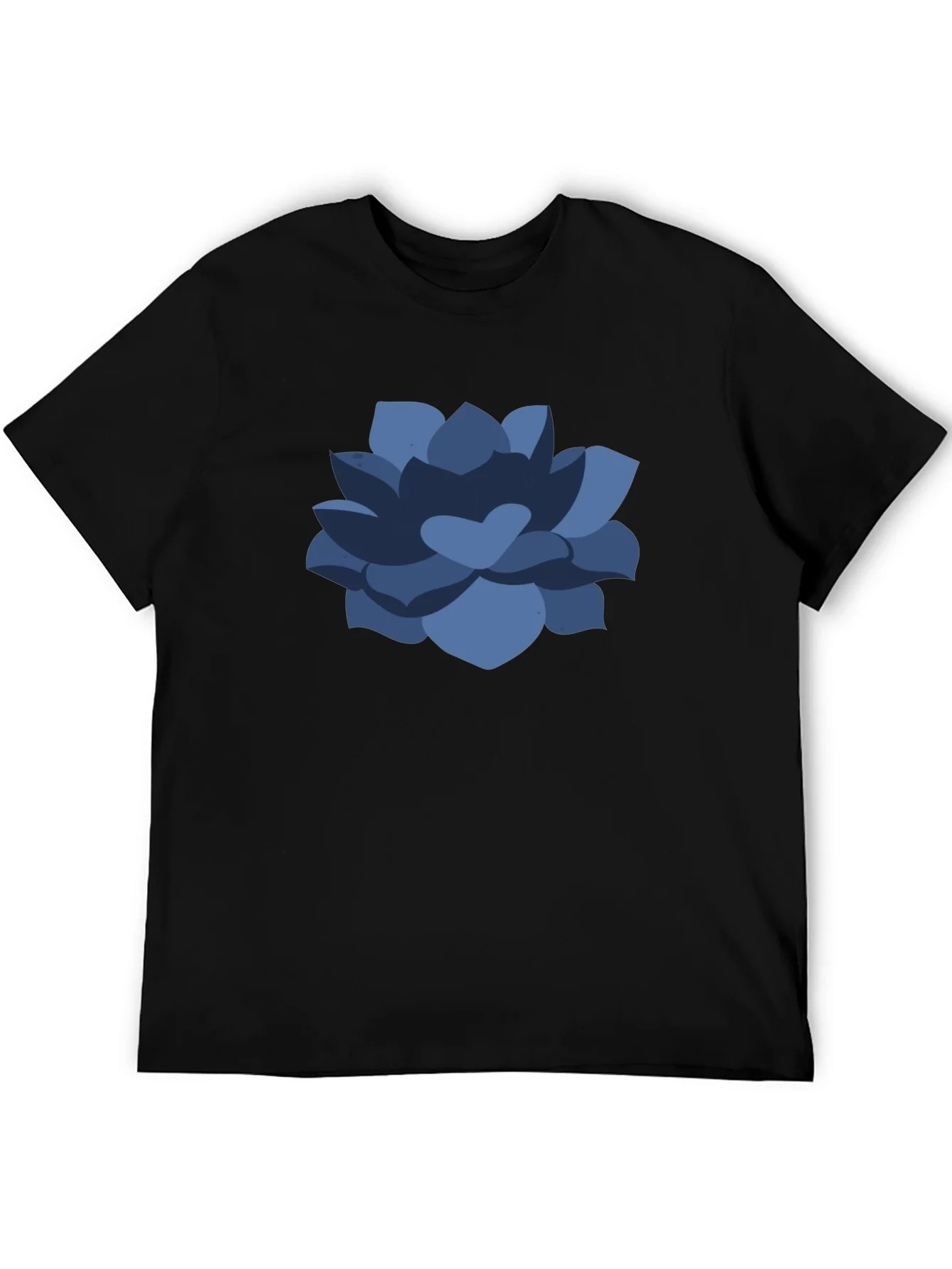 Camiseta Negra con Dise?o Floral Azul