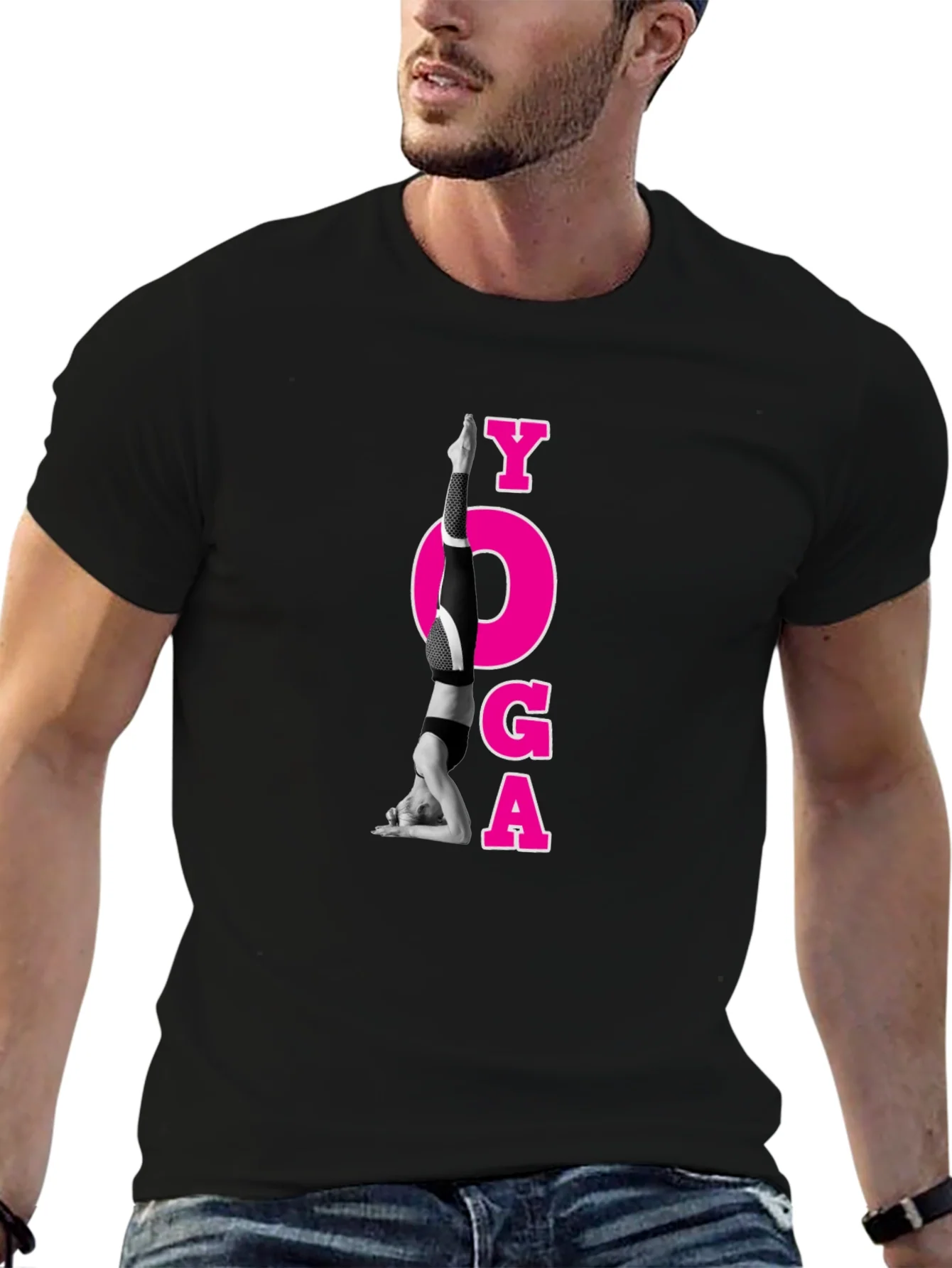 Camiseta Negra con Dise?o de Yoga