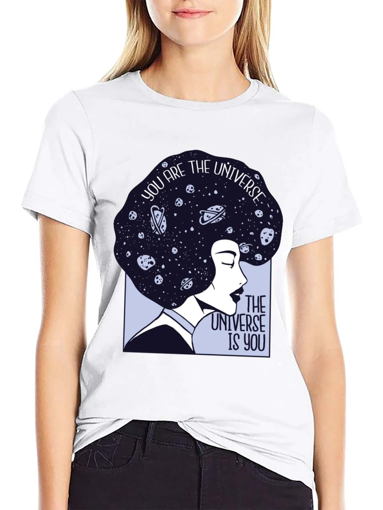 Camiseta Negra con Dise?o Universo Eres T¨²