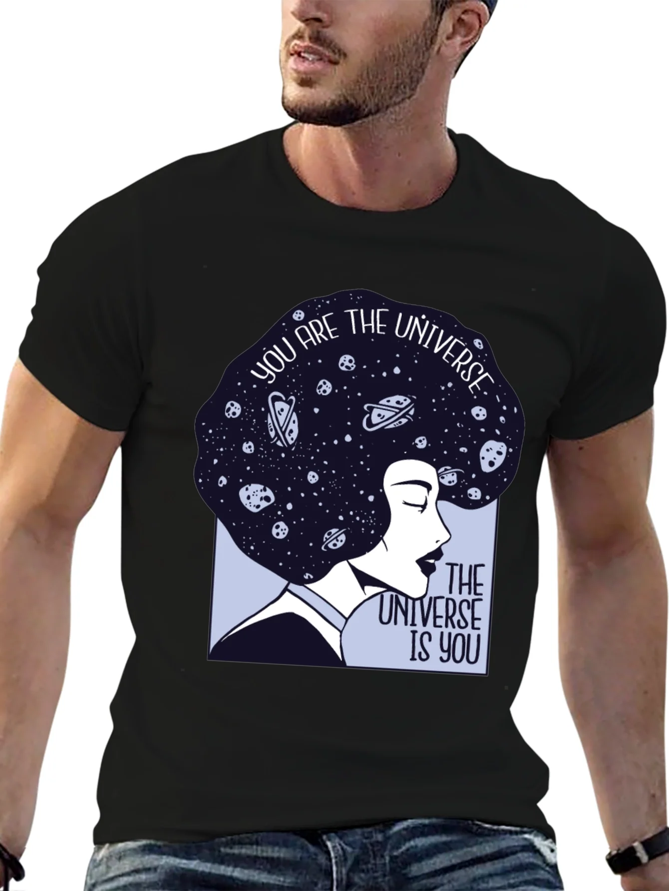 Camiseta Negra con Dise?o Universo Eres T¨²