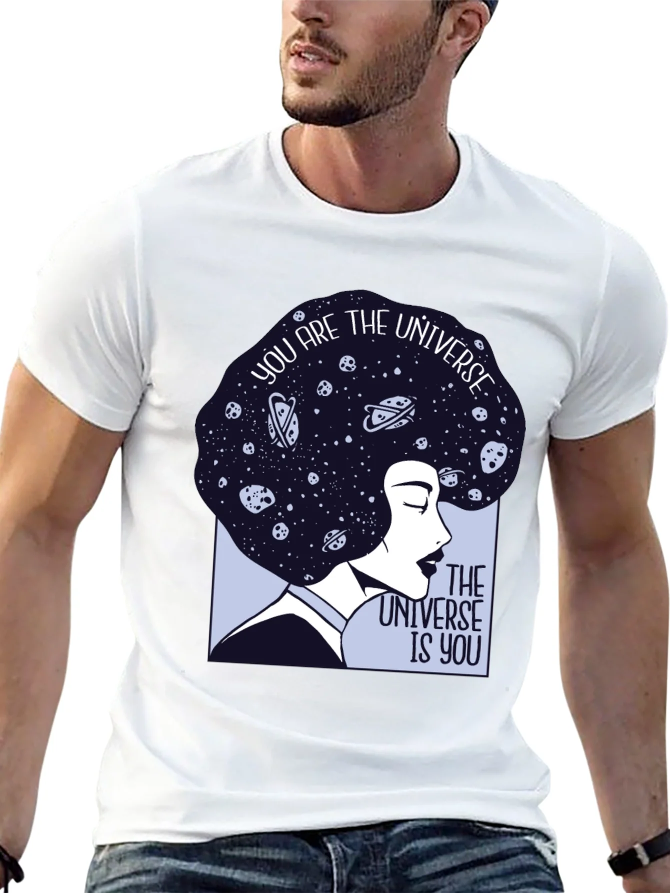 Camiseta Negra con Dise?o Universo Eres T¨²