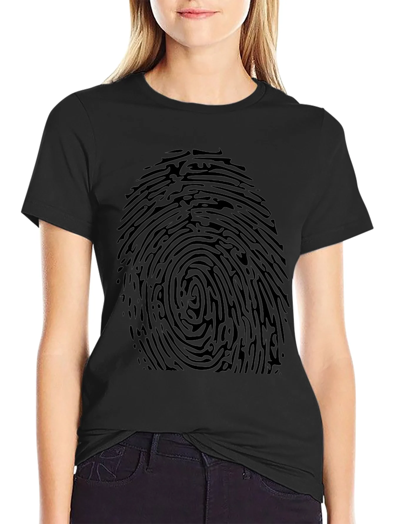 Rebbecca Fingerprint Graphic Tee - Black Novelty T-Shirt