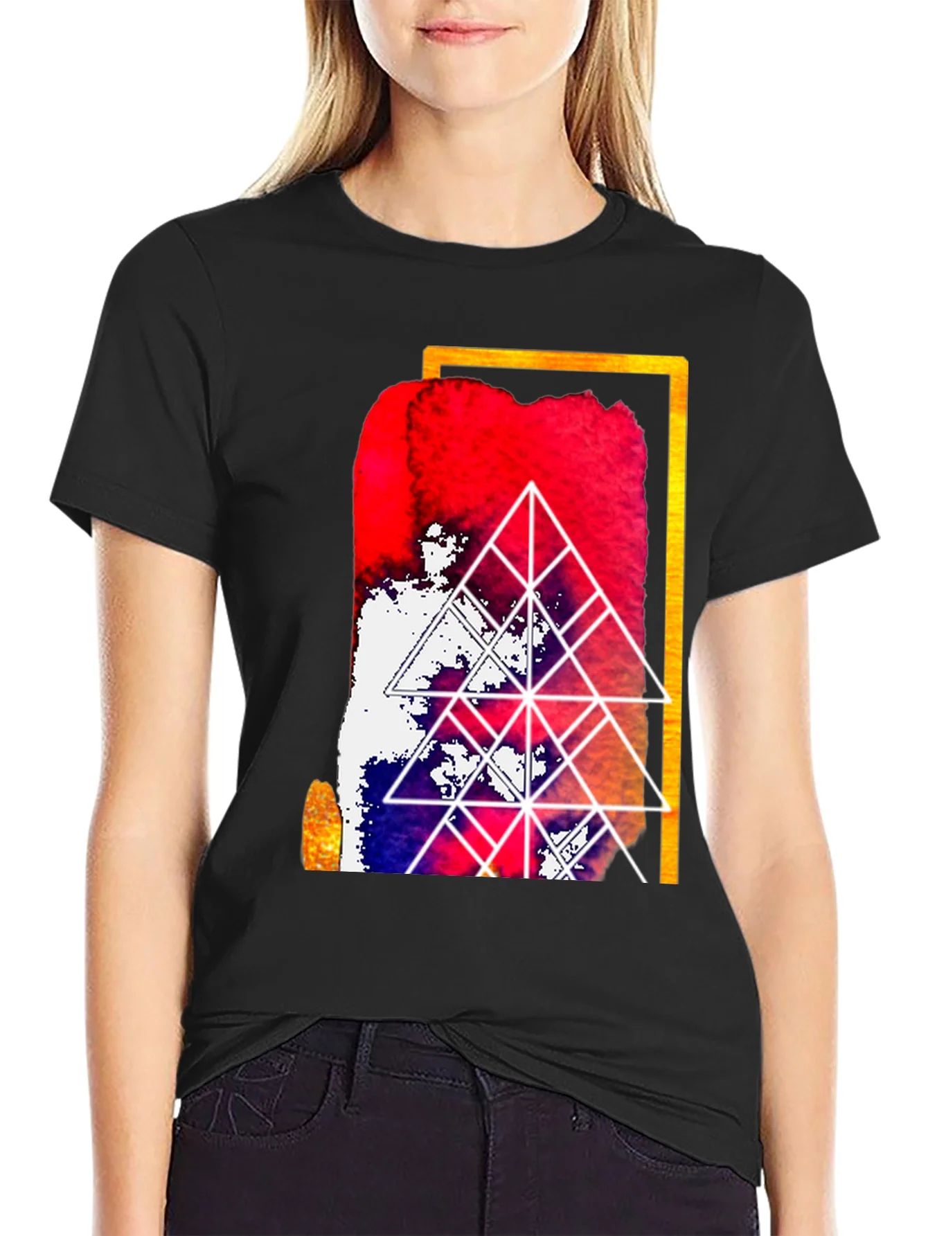 Camiseta Negra con Dise?o Abstracto Geom¨¦trico