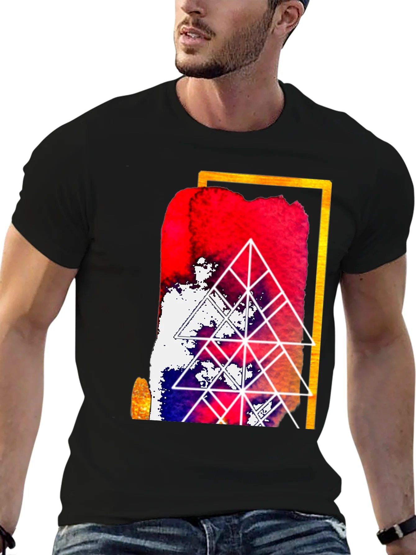 Camiseta Negra con Dise?o Abstracto Geom¨¦trico