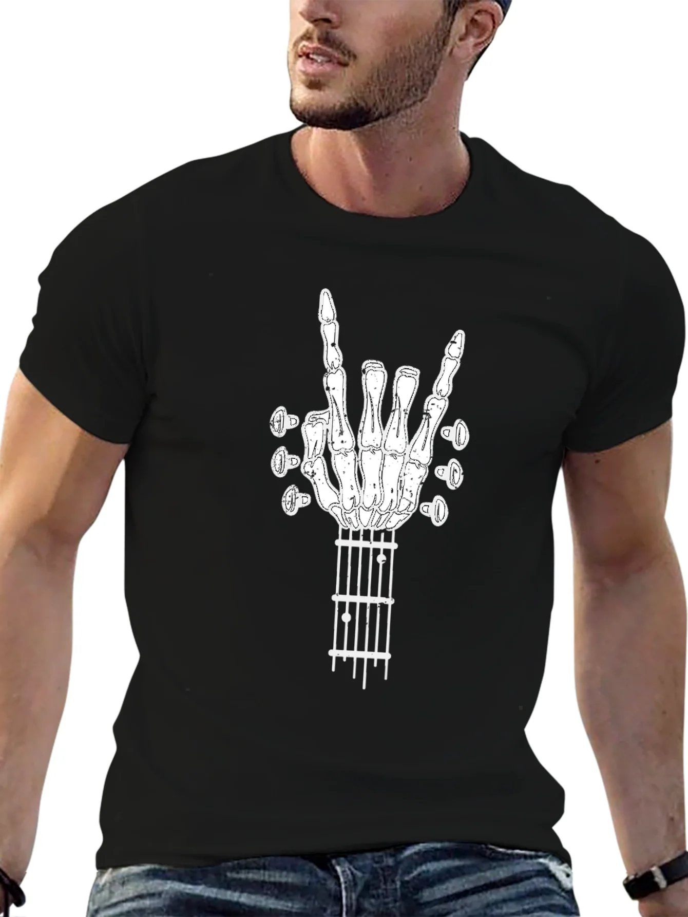 Rebbecca Rock On Guitar Skeleton Hand T-Shirt