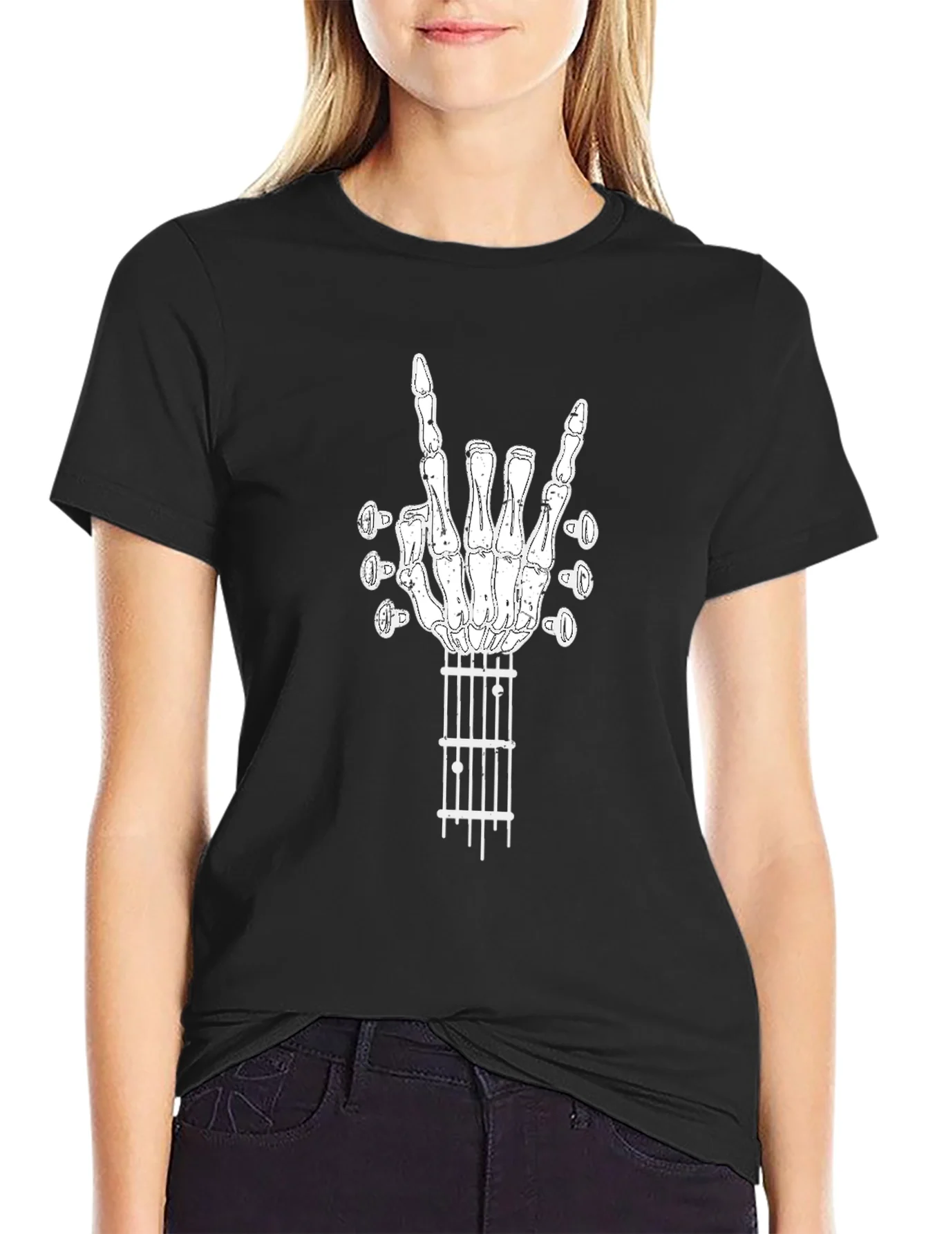 Rebbecca Rock On Guitar Skeleton Hand T-Shirt
